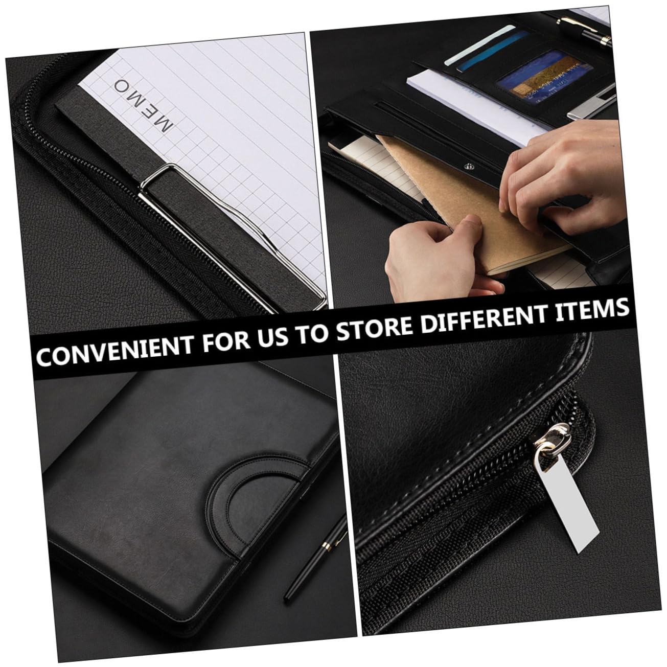 VILLCASE Portafolio de Cuero con Cremallera Carpeta de Portafolios Profesional para Documentos y Reuniones Negocios Hombre Mujer