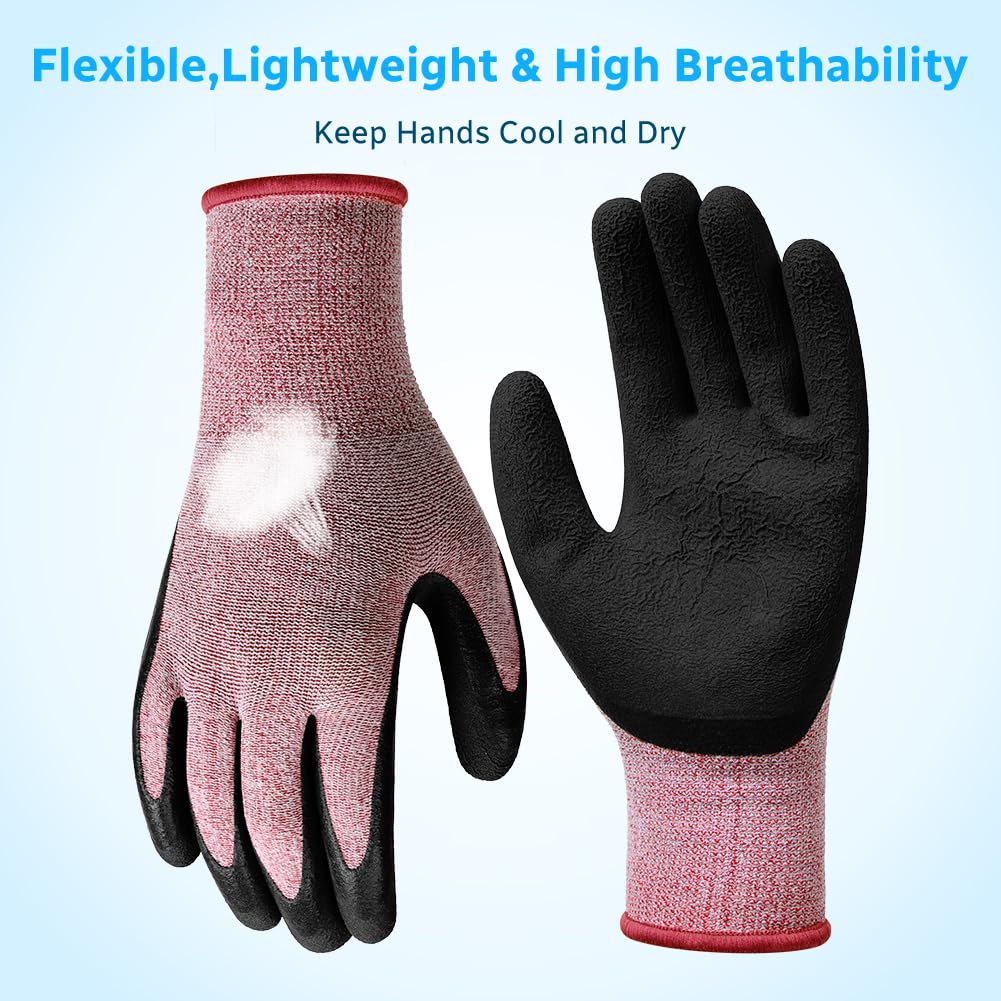 Ainiv Gardening Gloves for Women 3 works Latex Coated Work Gloves, Breathable Non-Slip Safety Glove - Image 4