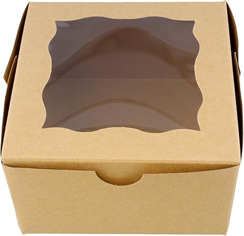 Cajas de panadería marrones con ventana, paquete de 50 cajas para pasteles de 4 x 4 pulgadas, cajas de recuerdo de fiesta, cajas de dulces, cajas de