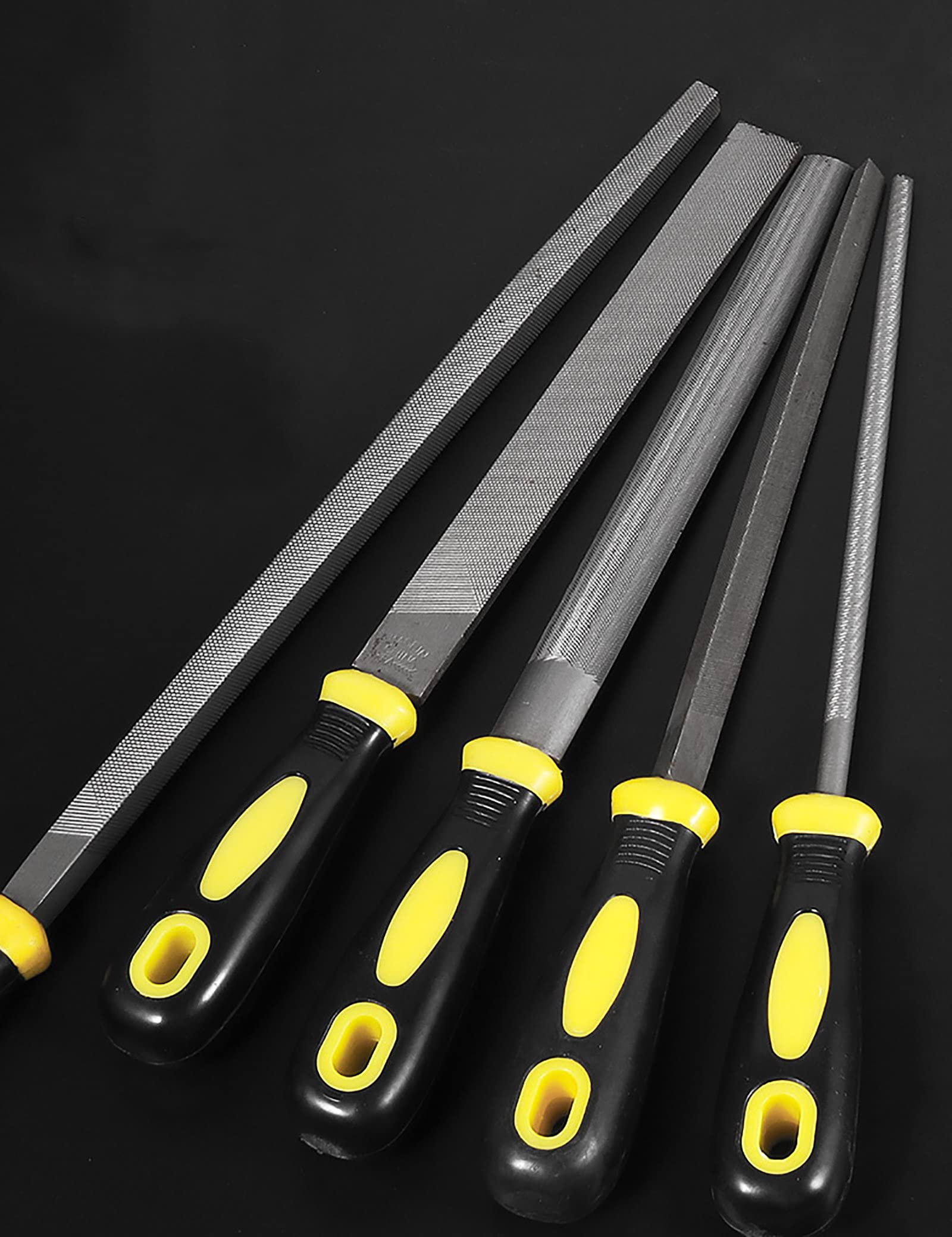 Juegos de herramientas manuales, juego de limas, escofina for madera, acero al carbono, juego de limas de metal de 5 piezas con lima plana, cuadrada, triangular, redonda y semirredonda(Size:310mm)