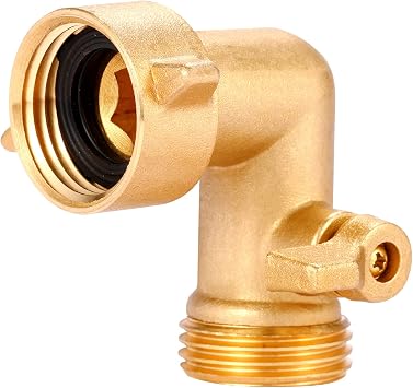 90 Degree Garden Hose Elbow with Shut Off Valve 2 Pack, 3/4 Heavy Duty Hose Adapter with 4 O-rings, Solid Brass Gooseneck Garden Hose Connector (2 Pack)