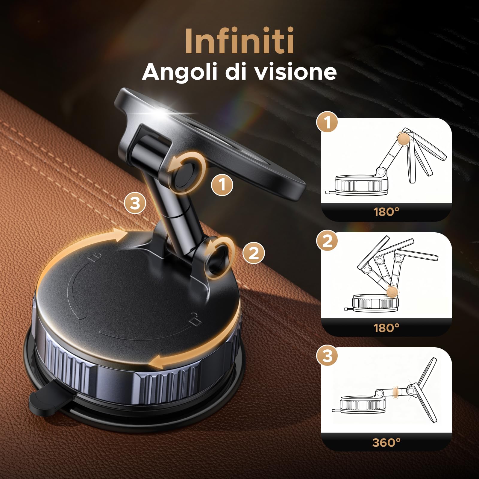 UGREEN Supporto Telefono Auto Magnetico MagSafe con Aspirazione a Vuoto, Supporta Oltre 20KGF, Pieghevole 360°, Compatibile con iPhone 17-12 Pro Max, per Scene Multiple