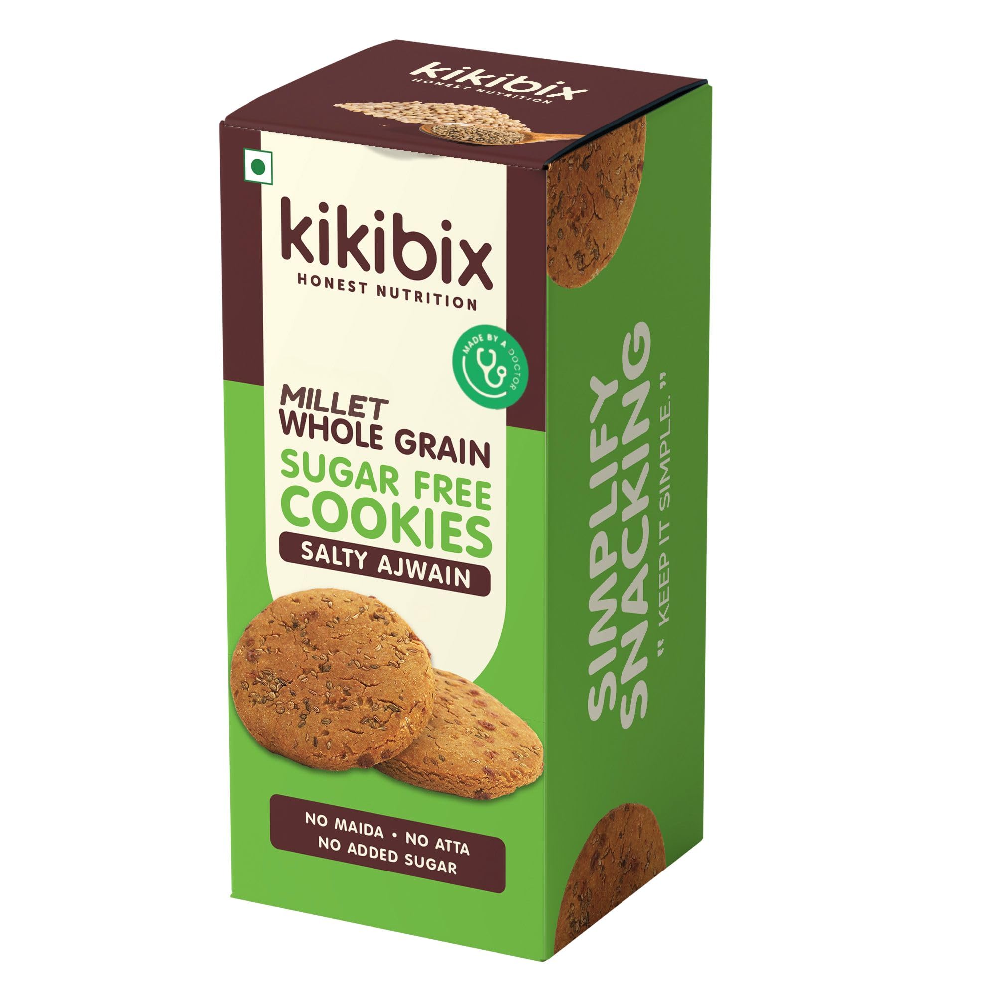 Kikibix Salty Ajwain Multigrain Biscuit for Diabetics, High Fibre Digestive Cookies, No Maida, No Refine Sugar, Sweet & Salty, Chai Time Snacks, Tasty & Healthy Snacks for All, 130gm