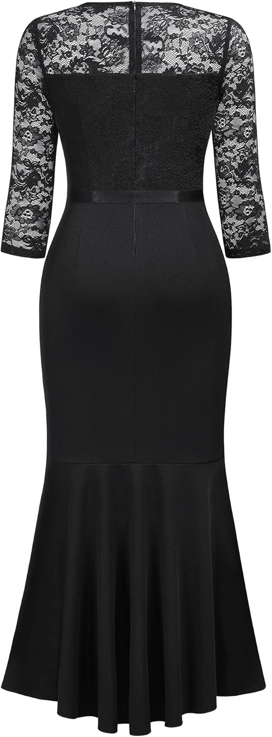 MISSMAY Women's Classy Floral Lace Ruffle Formal Bridesmaid Long Dress - Image 4