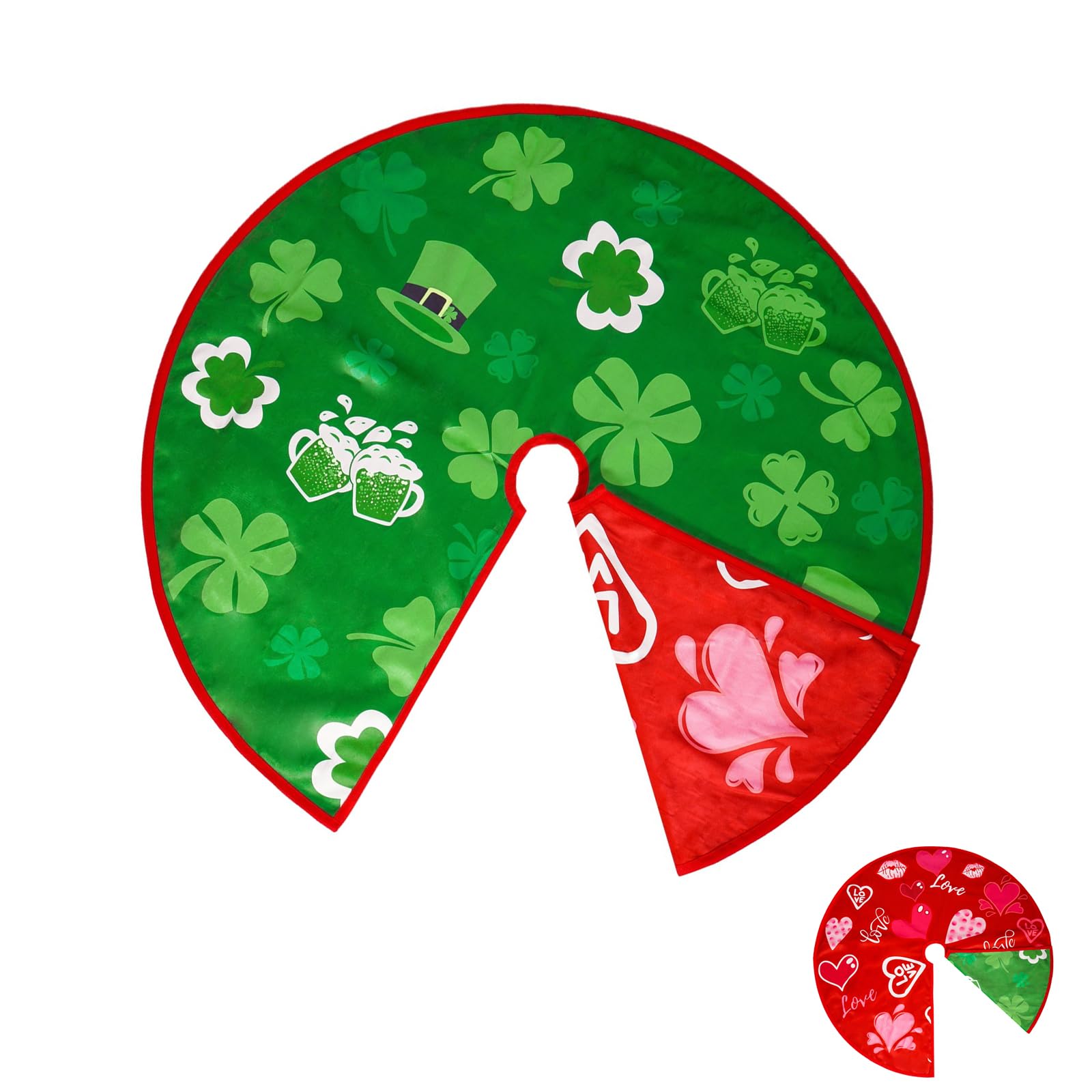 Elnwnnkc Large Tree Skirt Double Sided Easy Installation Tree Mat Reversible Decoration for Patricks Day Valentines Event Double Sided Skirt
