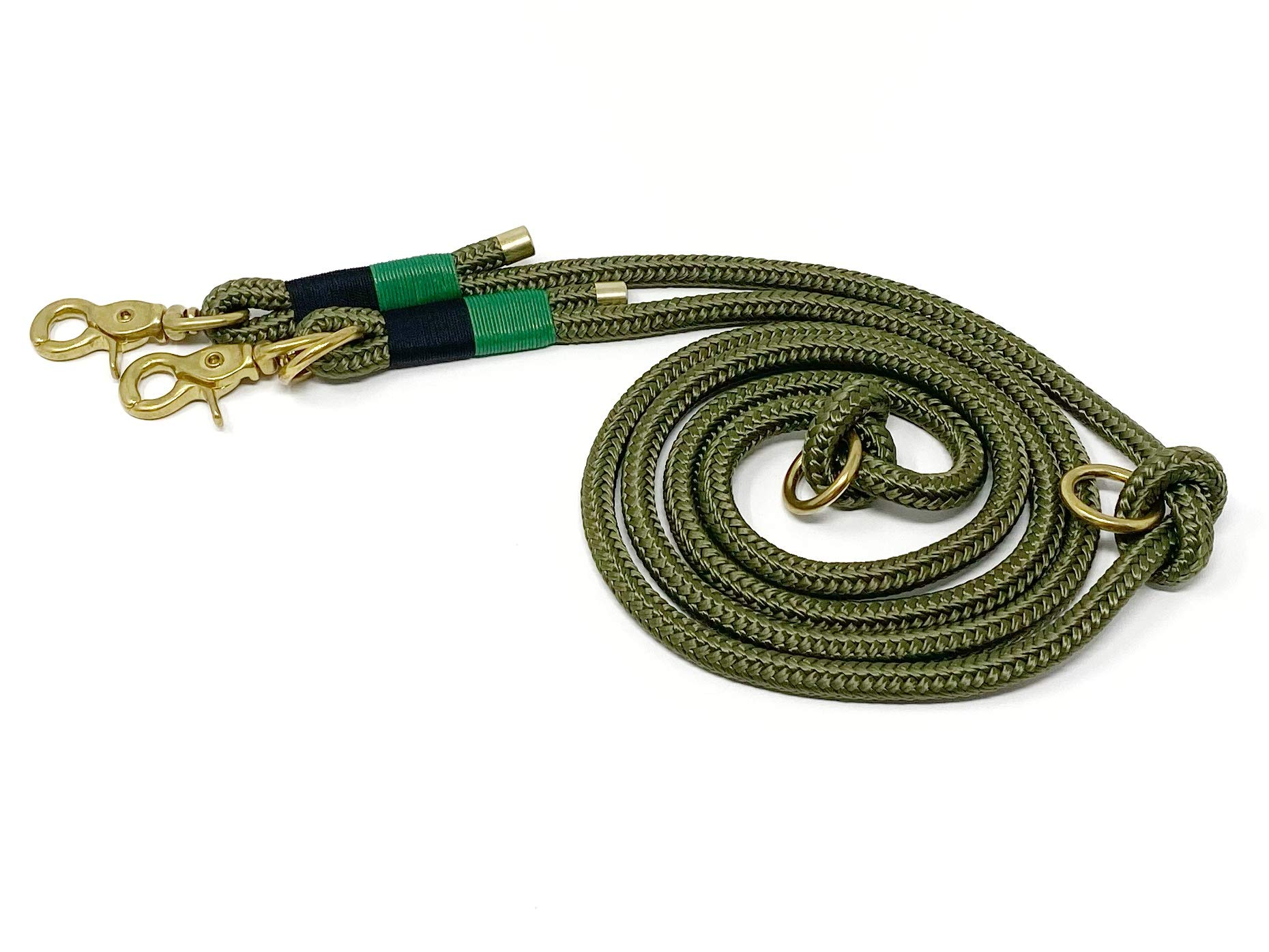 Laisse pour chien en cordage de voile - 200 cm de long - 100 % fait main - Réglable en 3 longueurs grâce aux nœuds de randonnée en corde robuste (M (200 cm, 10 mm) - Vert - Bleu foncé
