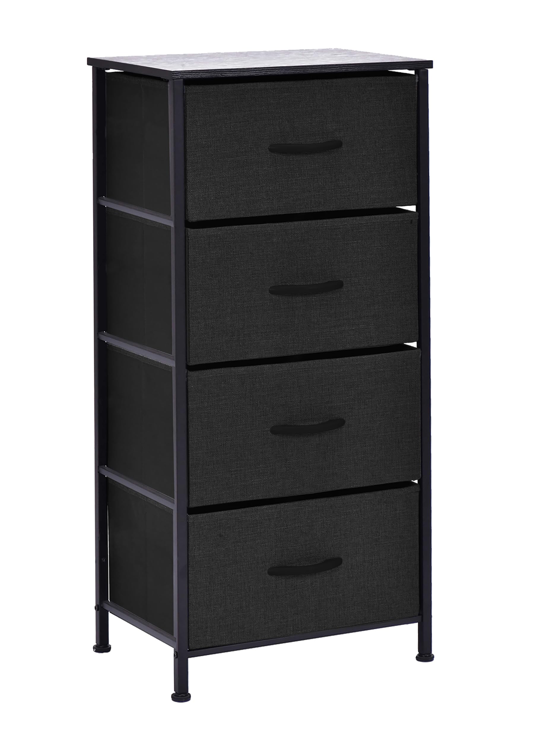 simpa Chest of Drawers - Single Fabric Storage Tower with 4 Drawers, Sturdy Steel Frame, black Wooden Top & Black Easy Pull Fabric Drawers