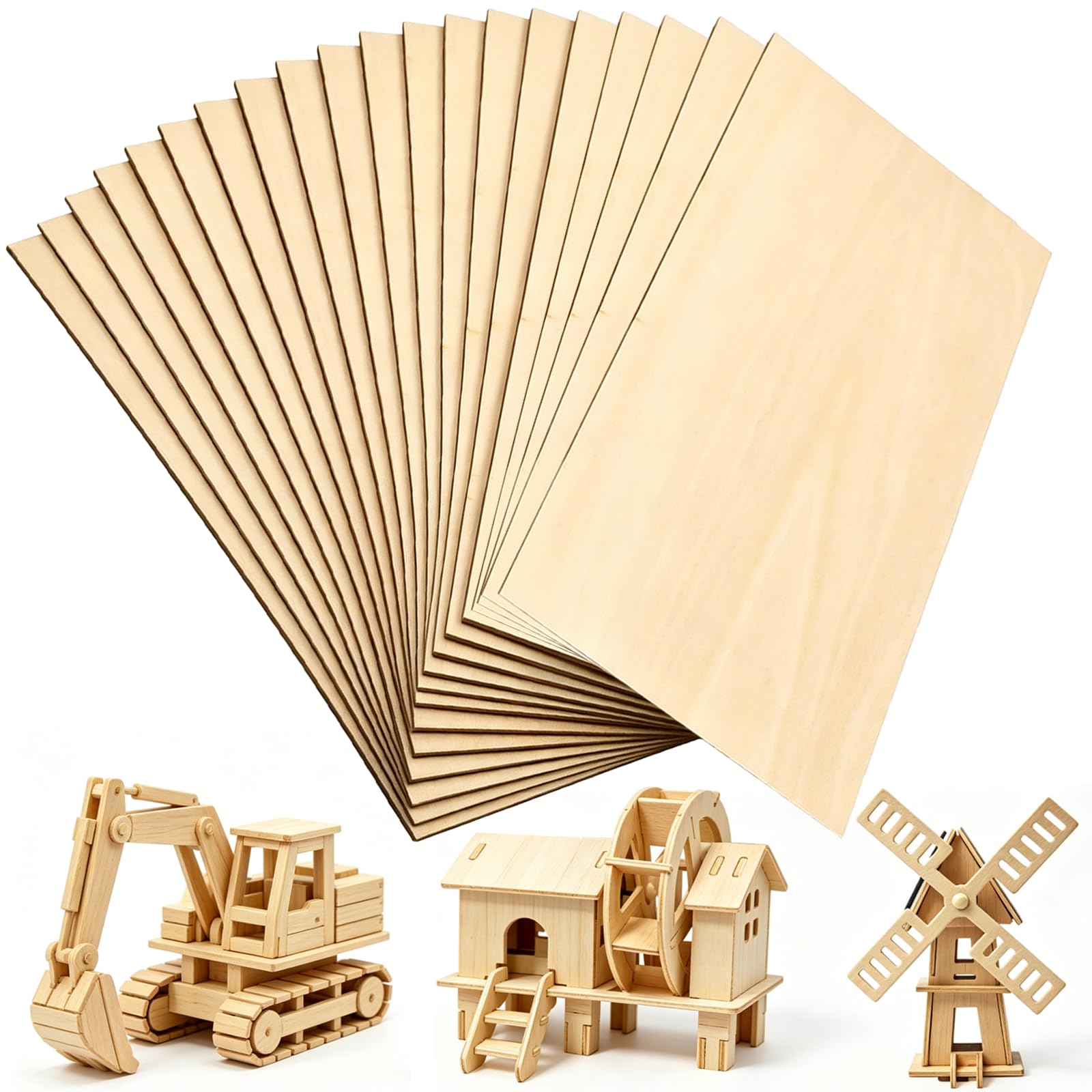 20PCS Plywood Cut to Size 10x20x0.2cm, Balsa Wood Sheets, Easy to Cut Thin Warp-Resistant Plywood Sheets, Wood Planks for DIY Crafts Model Building Etc.