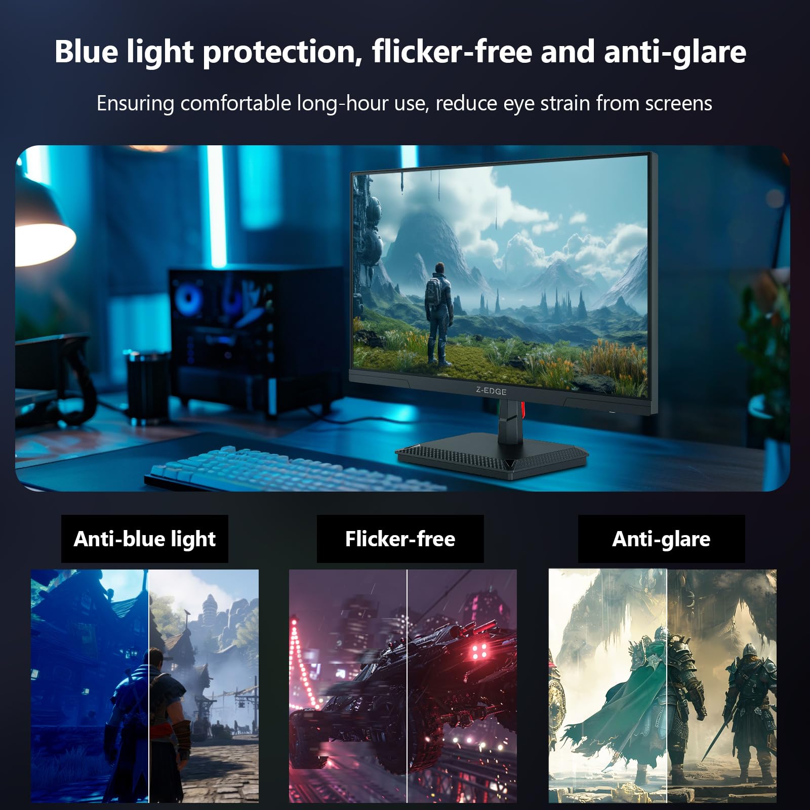 Z-Edge Monitor Gaming 24,5 pollici, Schermo PC 240 Hz, Pannell IPS, MPRT da 1 ms, Monitor LED Full HD, Luminosità di 350 cd/m², FreeSync, HDR10, HDMI e DP, VESA Compatibile