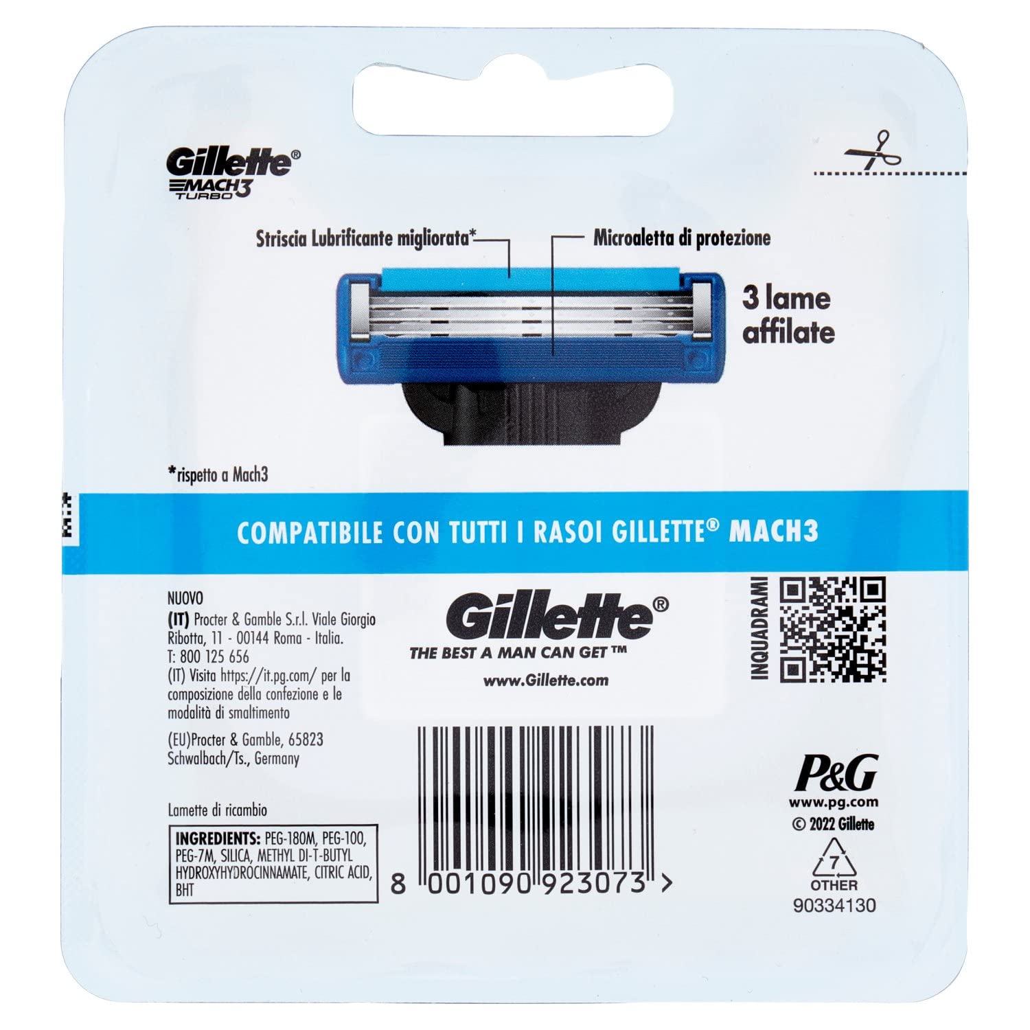 Gillette Mach3 Turbo Lamette di Ricambio per Rasoio da Uomo, Rasoi a 3 Lame (Confezione da 2)