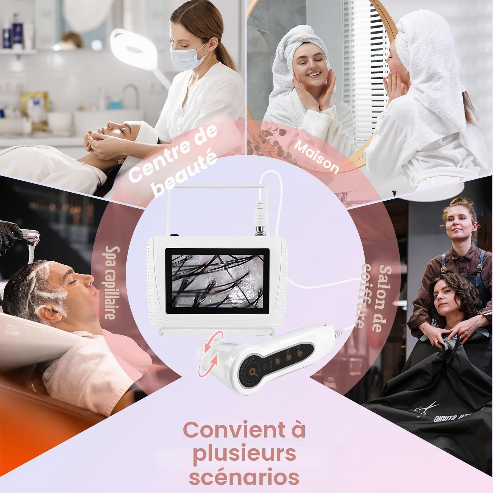 Analyseur de Cheveux de Peau Microscope Numérique LCD 5 Pouces Scanner Détecteur de Cuir chevelu 50X 200X Portable Rechargeable Huile de follicule pileux Détecteur d'Augmentation d'Humidité