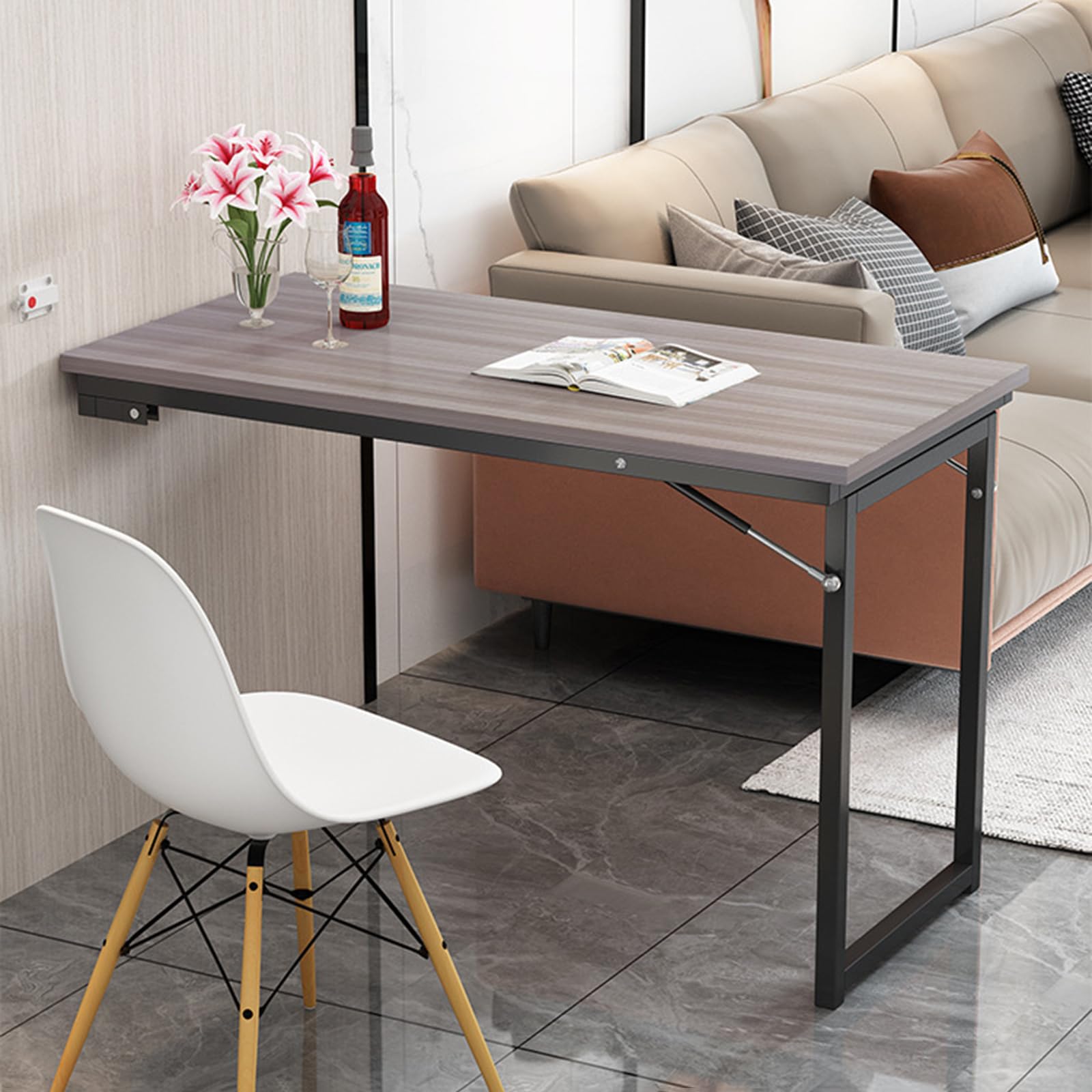 ZBBGTJK Foldable Wall-Mounted Dining Table - Space-Saving Murphy Table, Easy to Fold, Ideal for Dining, Workstation, or Bar Use (100x50x75cm)