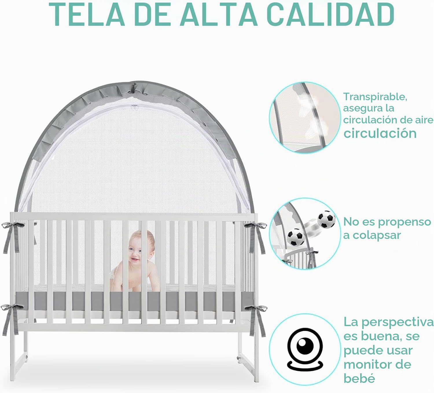 Mosquitera, red de mosquitos, tienda plegable para cuna de bebé, cuna, cama infantil, red para cuna, tienda de viaje plegable con bolsa de transporte (gris, 70 x 140 cm)