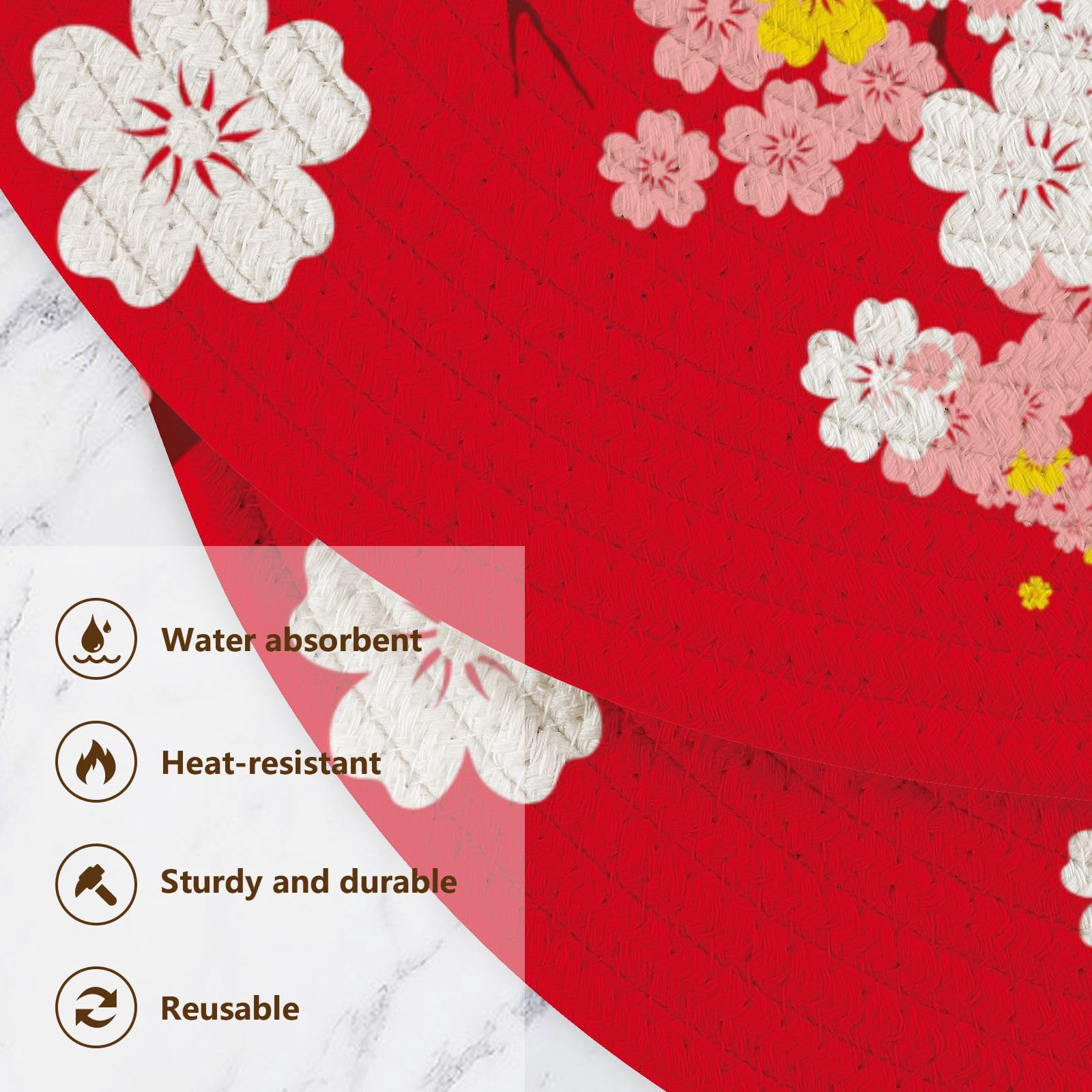ALAZA Topflappen-Set mit japanischem Sakura-Baum, Kirschblüte, Baumwolle, Hot Topflappen, Bauernhaus-Untersetzer, 3er-Set, heiße Pads, heiße Matten für Küchentheke, dekorative37