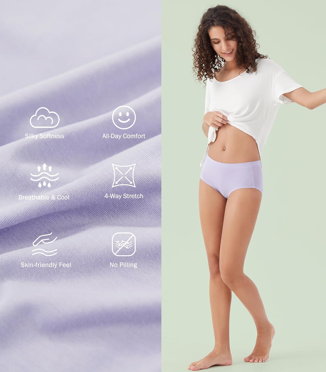 WiWi Women's Modal Briefs Mid Waist Brief Breathable Seamless Underwear Full Coverage Ladies Panties 4 Pack S-XXL - Image 6