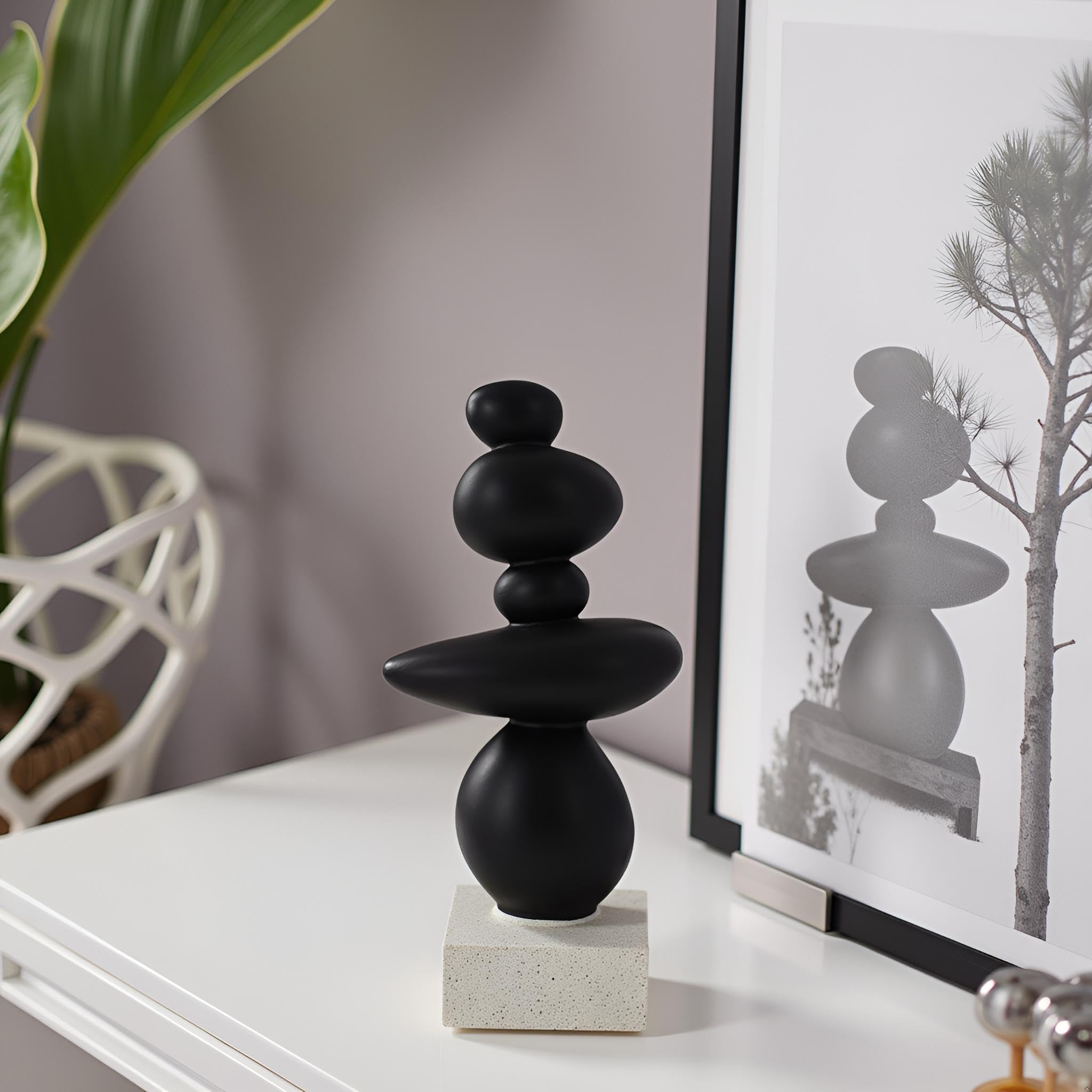 Dekorative Skulptur aus abstraktem Felsen, Sandstein-Statue, Dekoration für Wohnzimmer, moderne Harz-Stein-Skulptur, Couchtischdekoration, Geschenke für Glück, Gesundheit, Stärke, Schwarz
