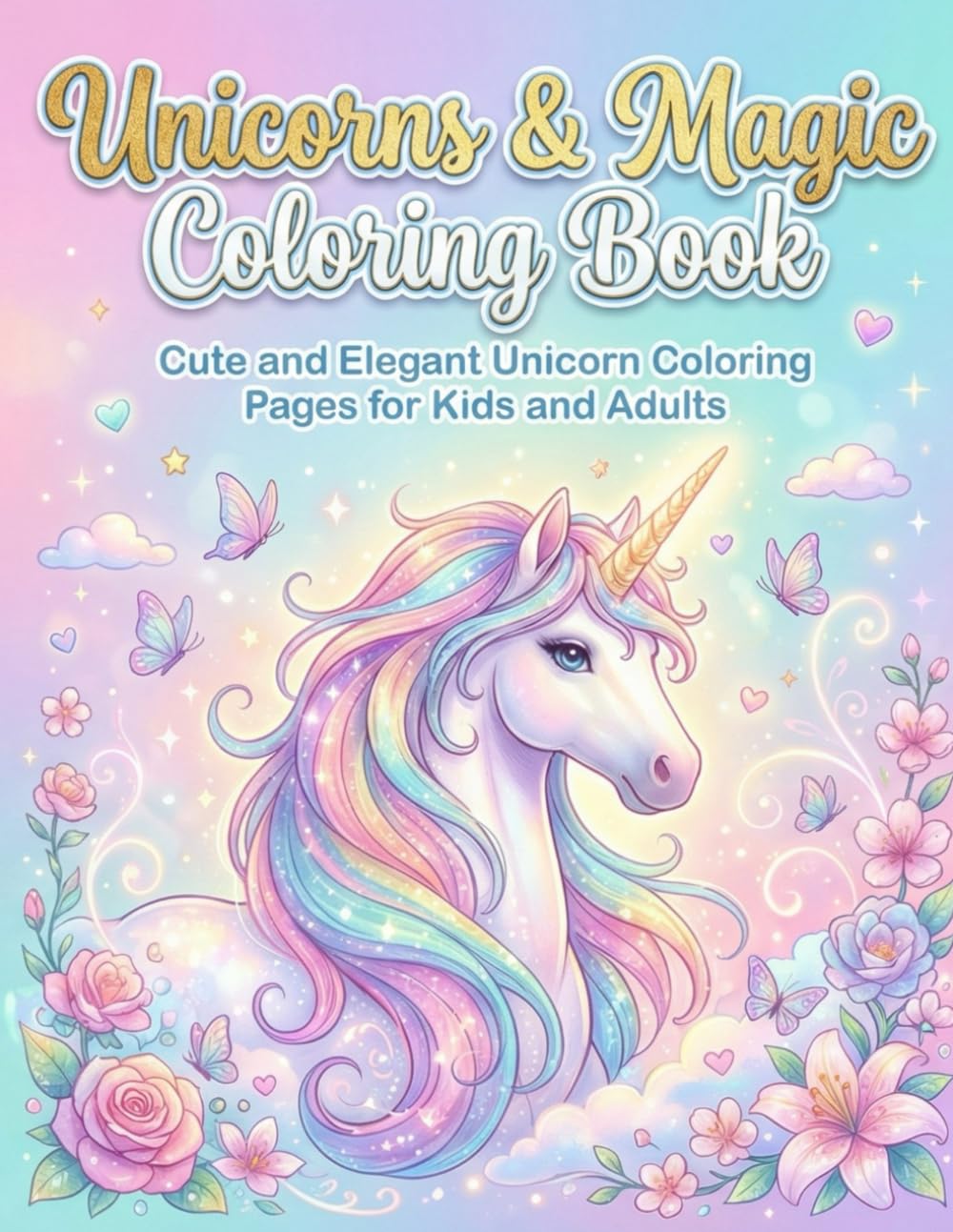 Unicorns & Magic Coloring Book: Cute and Elegant Unicorn Coloring Pages for Kids and Adults