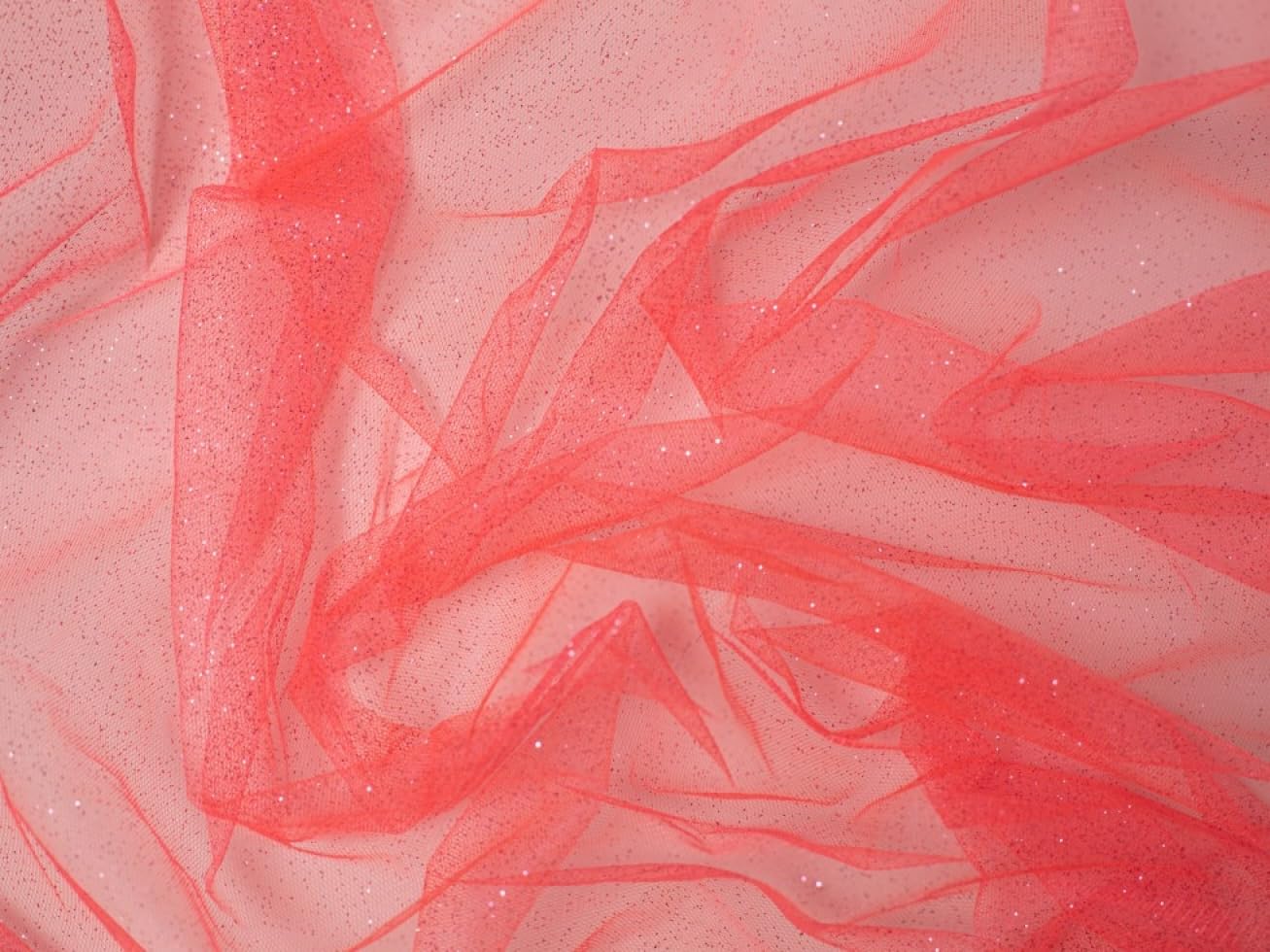 Minerva Glitter Tulle Net Fabric Coral - per metre
