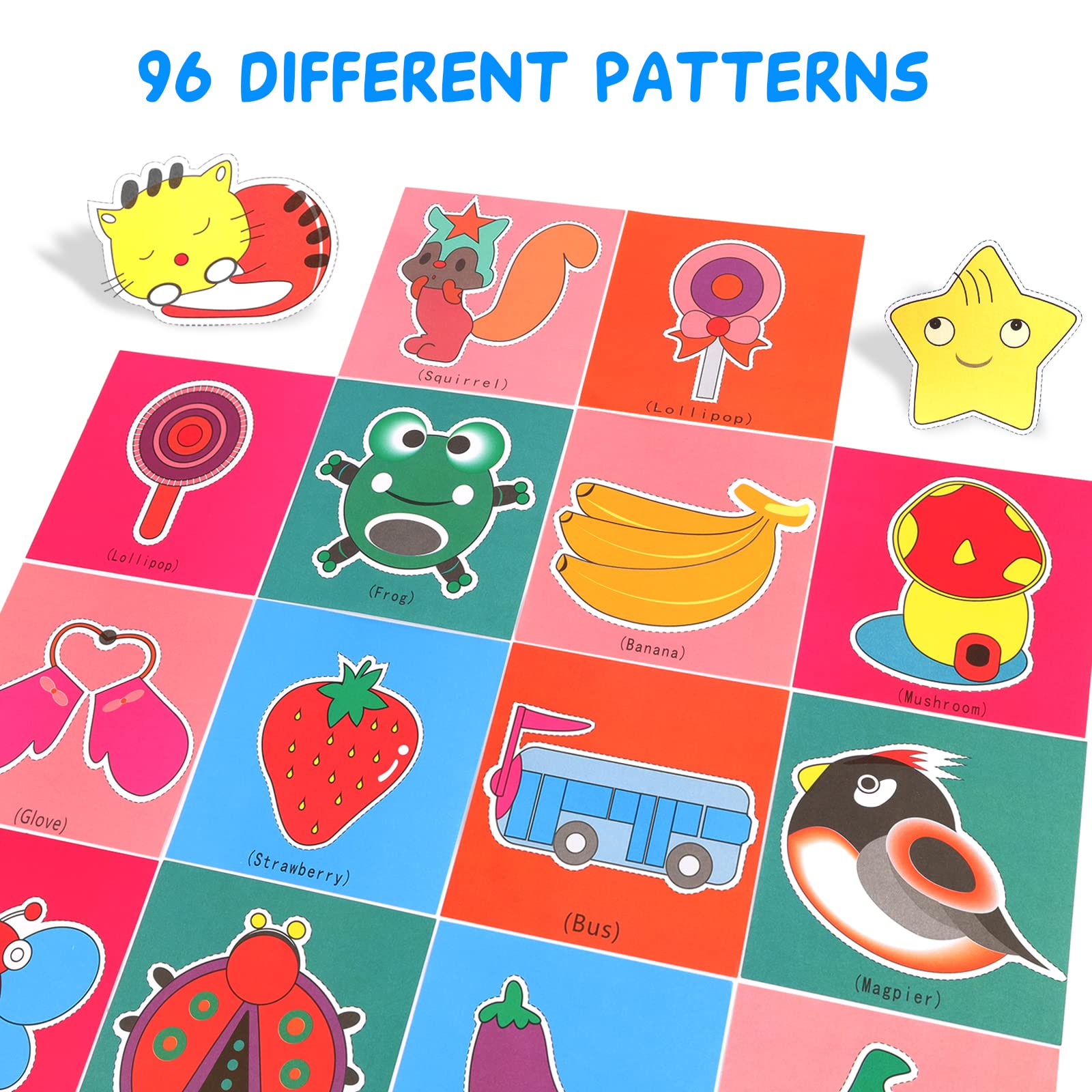 Kit Taglio CARTA, 2 Forbici di Sicurezza per Bambini in Plastica, Vieni con 96 Fogli di Carta con Animali e Frutti - Per_PIENA CADUTA!
