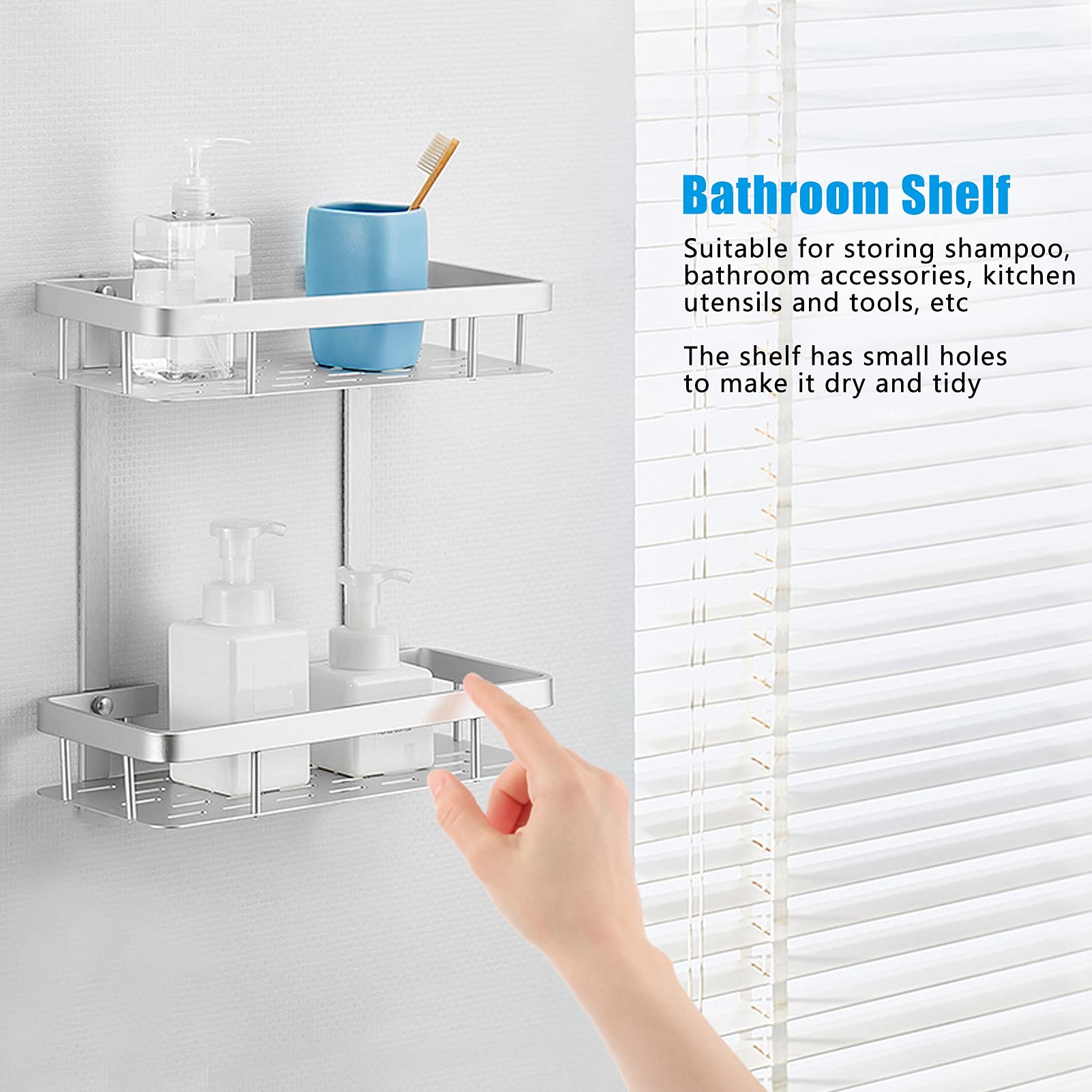 Estante de baño Estantes de baño, Estante de baño de Aluminio de 2 Niveles, estantes flotantes montados en la Pared, Estante de Ducha, Cesta de Almacenamiento de Cocina para El hogar