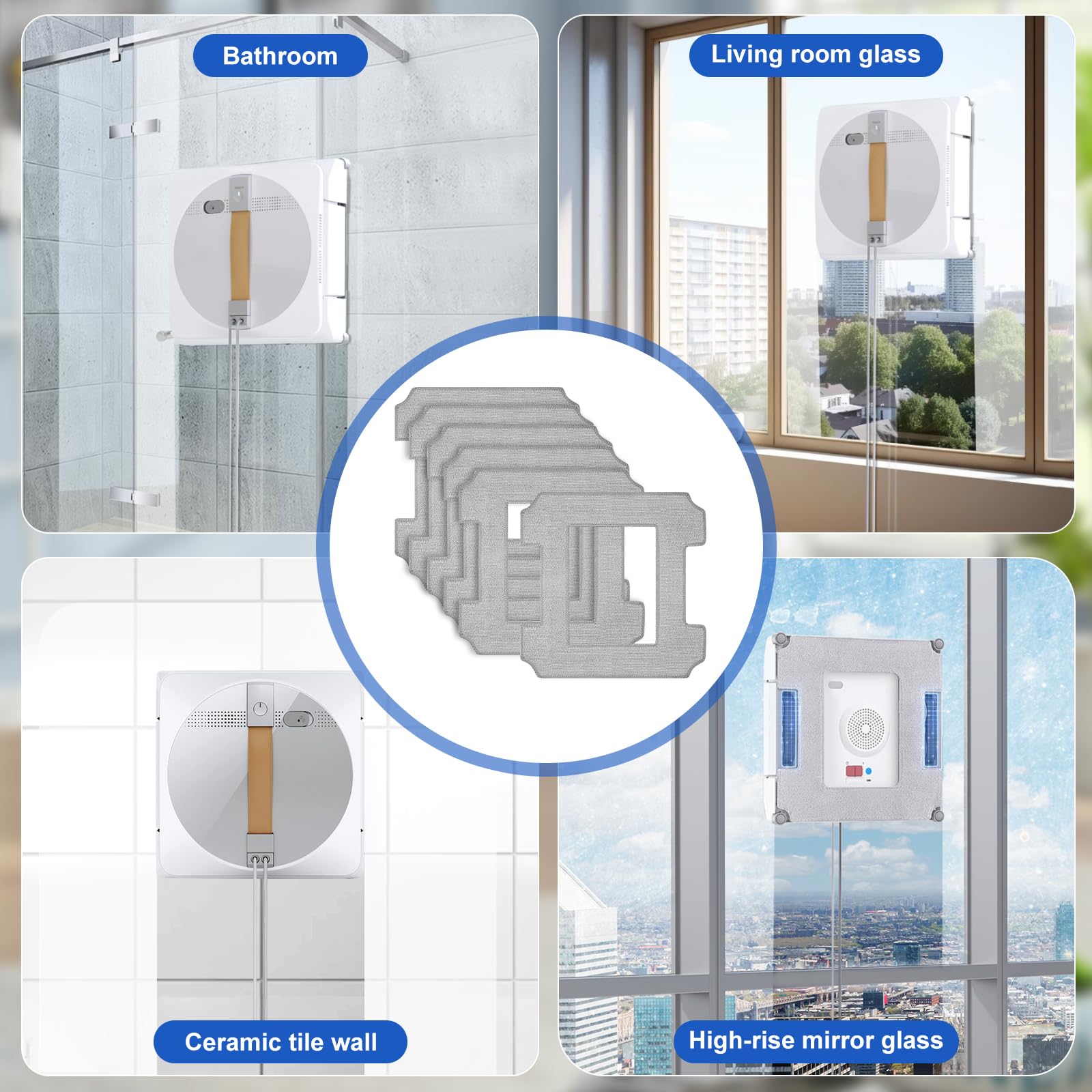 Zmywalne wkłady do mopa dla Ecovacs Winbot W1/W1 Pro, części zamienne do odkurzacza okiennego, ściereczki mopujące, 6 szt. w zestawie