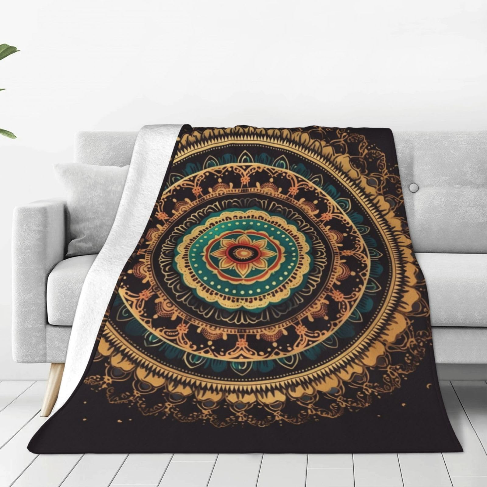 Mandala Throw Blanket for Couch, Plush Fuzzy Soft Flannel Blankets and Throws for Sofa, 80"x60" Bed Blankets for Travel Camping Chair, All Season Warm Fleece Blanket