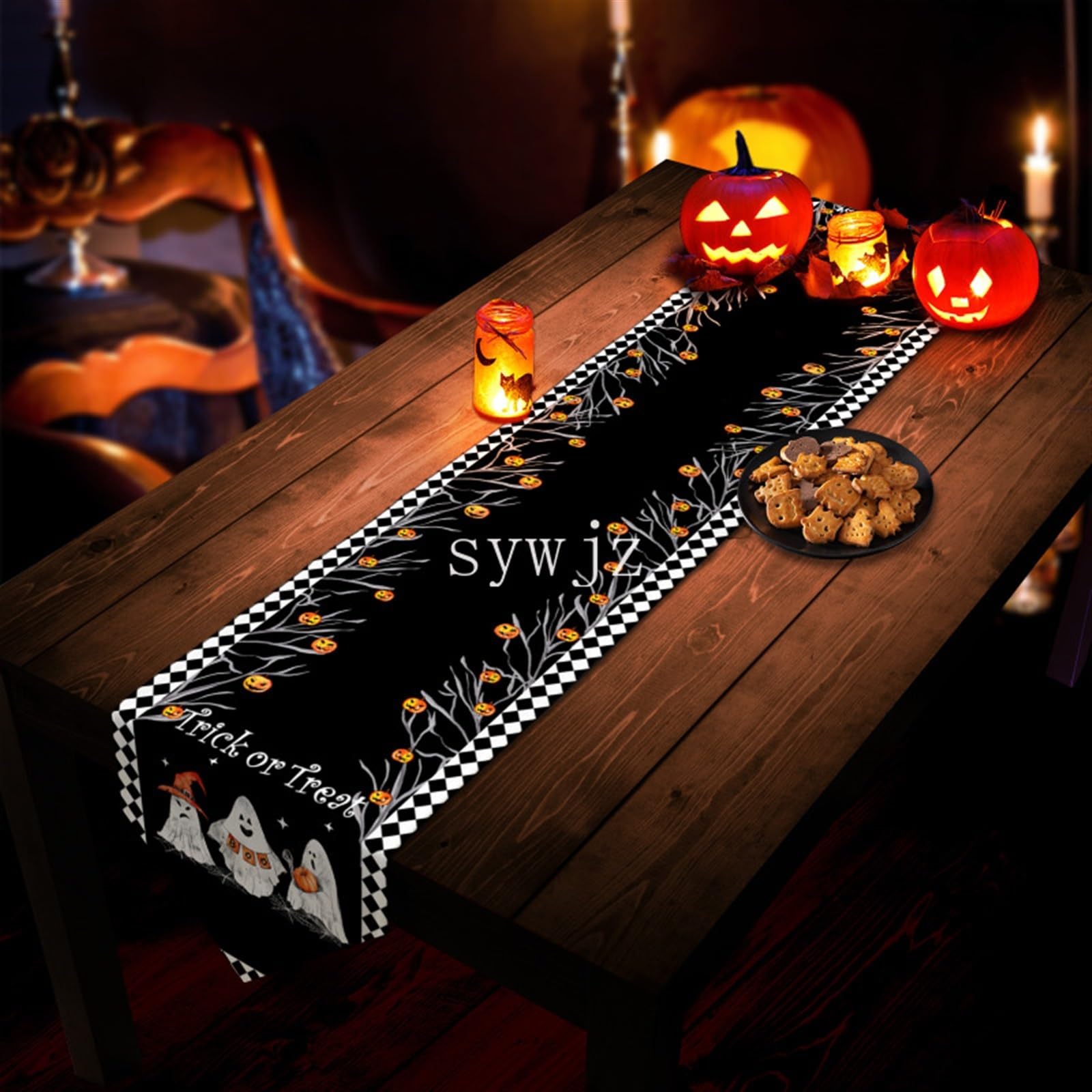 Bieżnik Na Halloween W Kształcie Dyni, Lniany Bieżnik Na Stół Wzór Pająka Prezent Świąteczny Strona Główna Przyjęcie Świąteczne Mata Na Stół Dekoracje Ślubne Wystrój stołu(12,200x33cm)