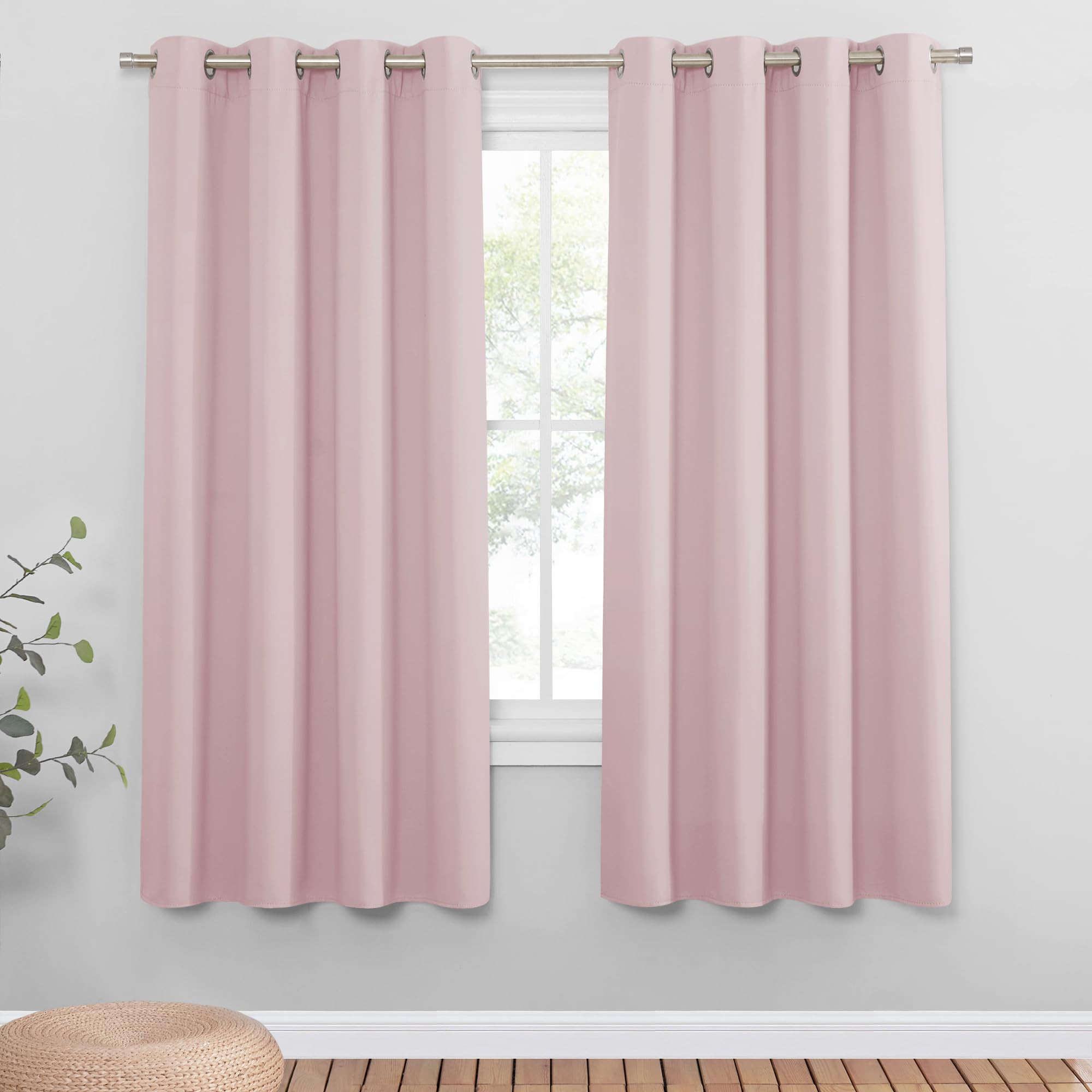 PONY DANCE Blackout Eyelet Curtains, Pink, 2 Panels, 52 x 72 Inch