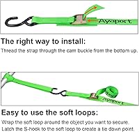 Vista 11 de Ayaport Correas de amarre con hebilla de leva de 6 pies y 2200 libras de resistencia a la rotura con ganchos en S para motocicleta, kayak