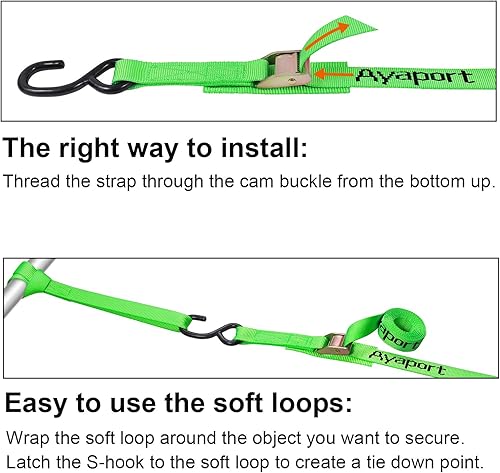 Miniatura 11 de Ayaport Correas de amarre con hebilla de leva de 6 pies y 2200 libras de resistencia a la rotura con ganchos en S para motocicleta, kayak
