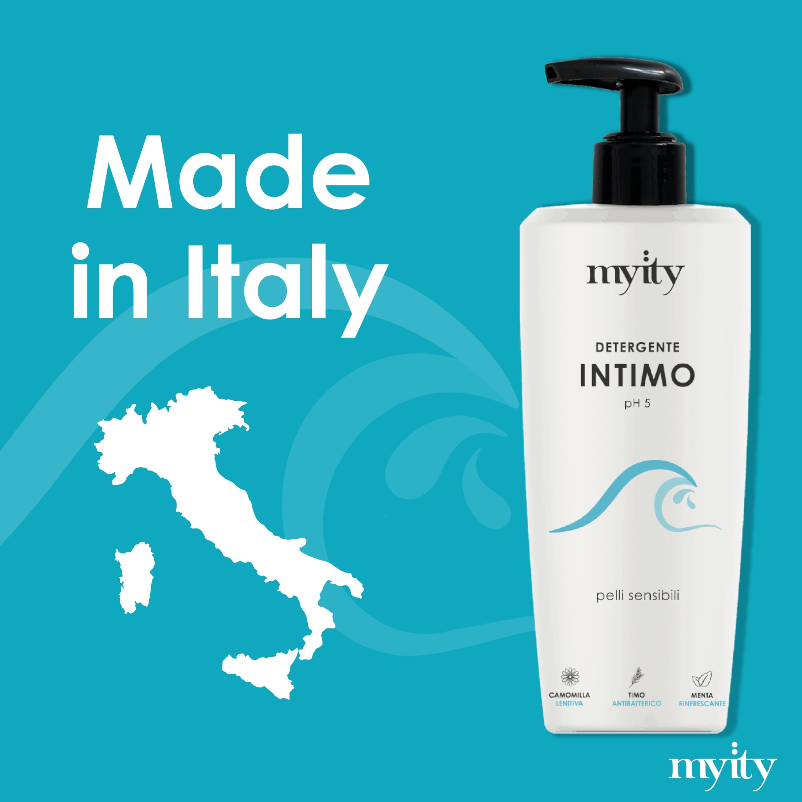 Detergente Intimo Myity pH 5 per Pelli Sensibili e Intolleranti - Delicato e Lenitivo, Azione Antibatterica e Rinfrescante - Naturale, Senza Profumo, Vegano, Nichel Tested