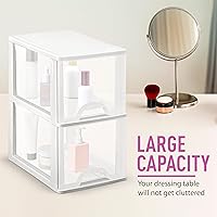 Vista 4 de Plastic Small 2-Drawer Storage Organizer, Slim Narrow, White/Clear Crafts Drawers Storage Organizer (13"H x 10"D x 7"W)