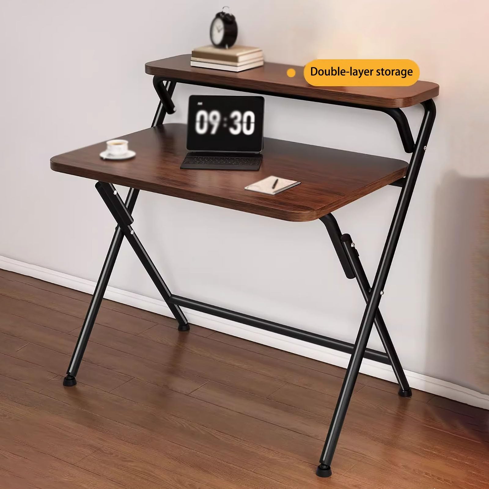 Faltbarer Laptop-Schreibtisch mit Sto-Regalen, platzsparender Schreibtisch für kleine Räume, keine Montage erforderlich, perfekter Arbeits- und Heimbüro-Schreibtisch, weiß, 80 x 50 cm