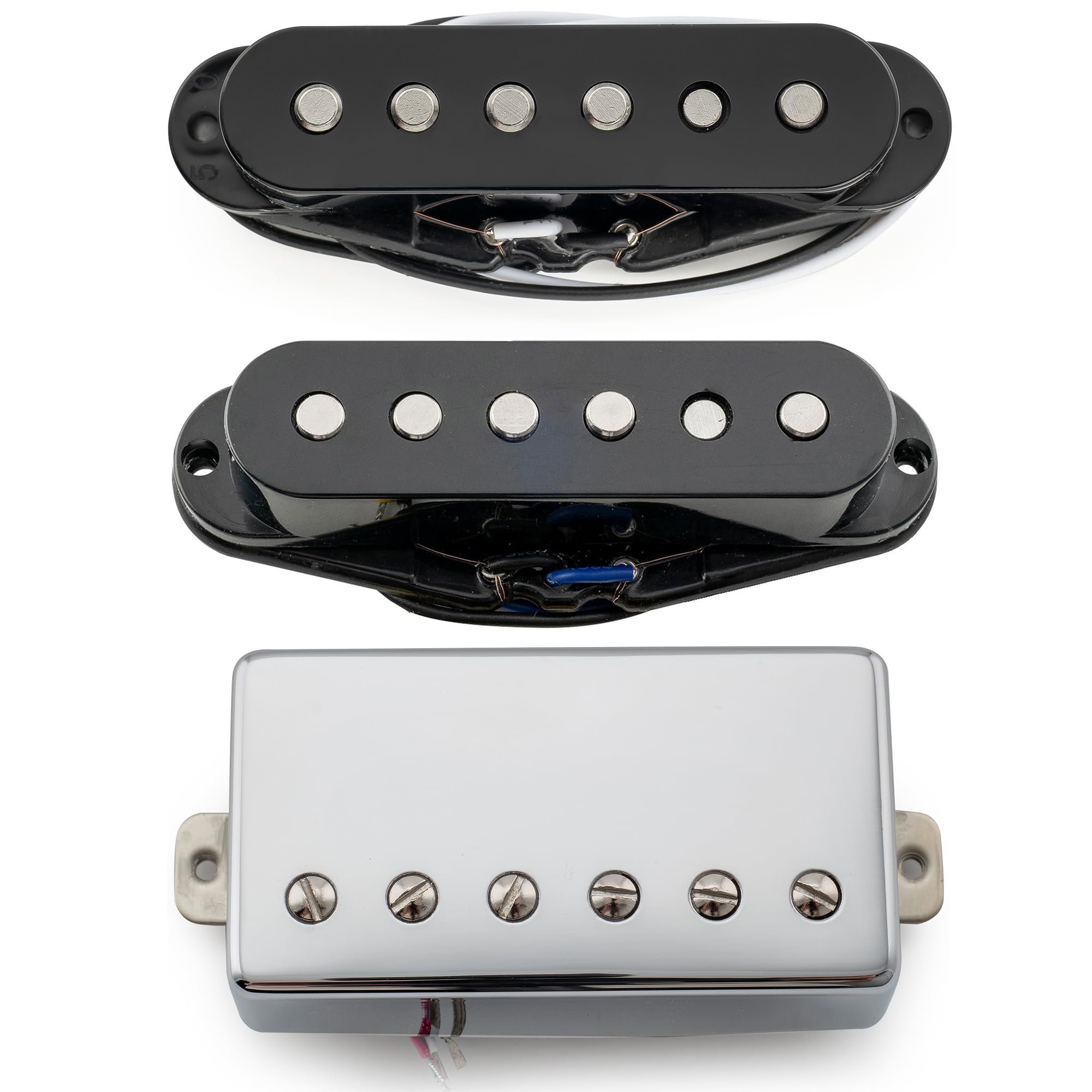 Musiclily Pro ST-60SE Alnico 5 Staggered Single Coil Tonabnehmer HSS Pickup Set für Strat E-Gitarre, Schwarz