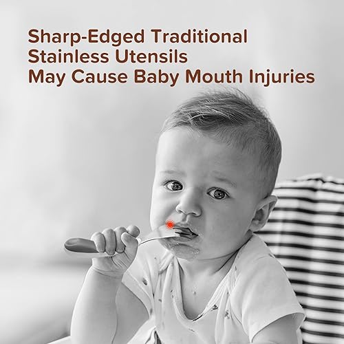 Miniatura 2 de Thyseed Utensilios para niños pequeños, tenedor, cuchara, cubiertos de auto alimentación con estuche de acero inoxidable, color naranja, paquete de 1