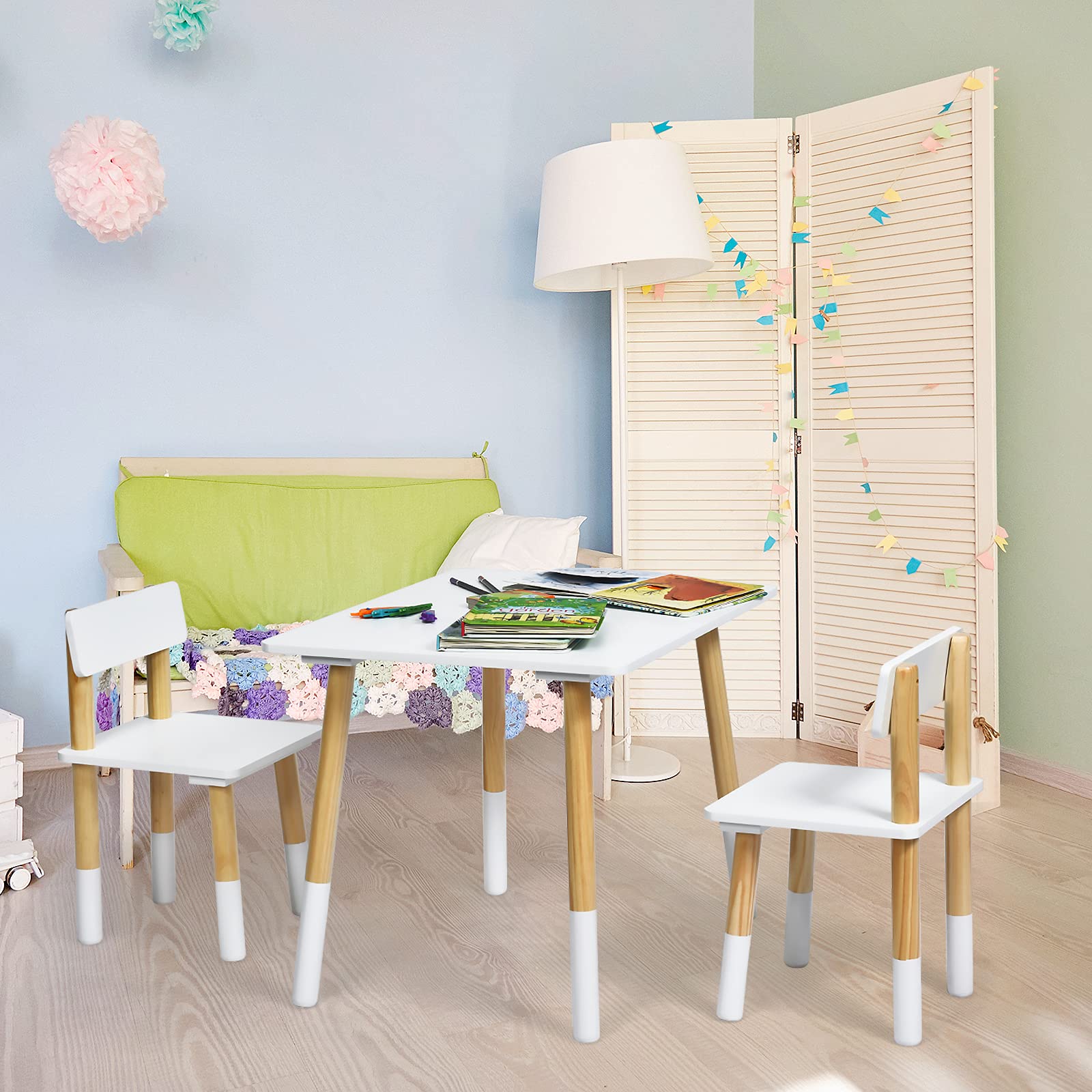 LIFEZEAL Juego de mesa infantil con 2 sillas multifunción, juego de mesa y silla para niños de 3 a 7 años, para guardería, sala de estar, habitación infantil