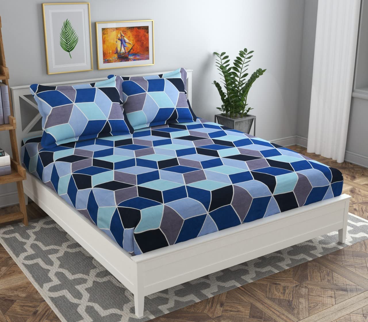 Amazon Brand - Umi 200 TC 100% Cotton Feel Bedsheet for Double Bed with Two King Size Pillow Covers Soft/Breathable Wrinkel Free - 90x100 Inches - (Blue & Grey) (B0DBLRD7G8) Amazon Price History, Amazon Price Tracker