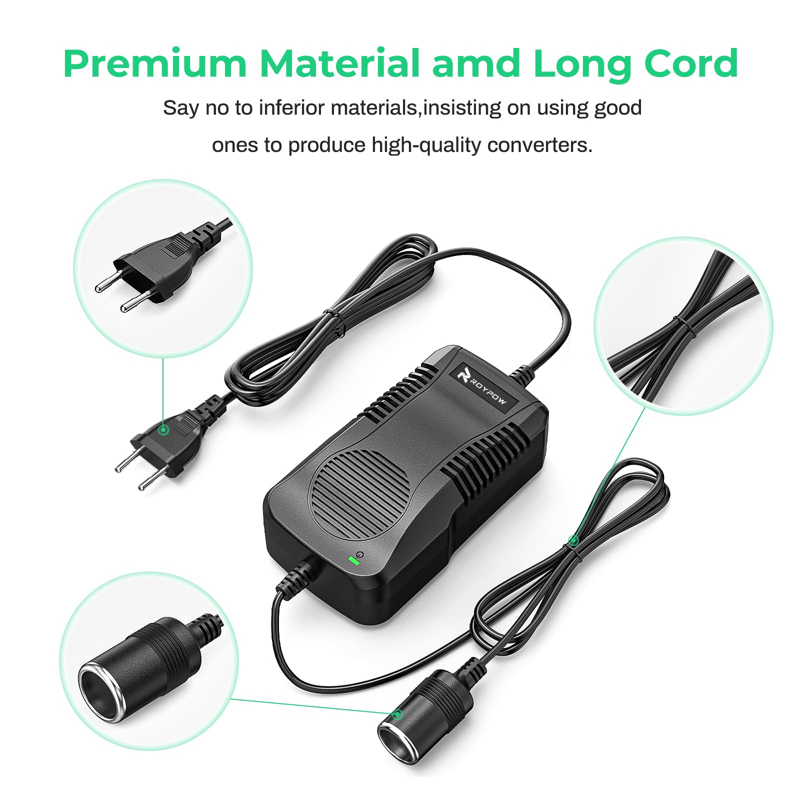RoyPow Trasformatore 220V 12V 180W AC a DC Convertitore 200V-240V per Presa Accendisigari Auto