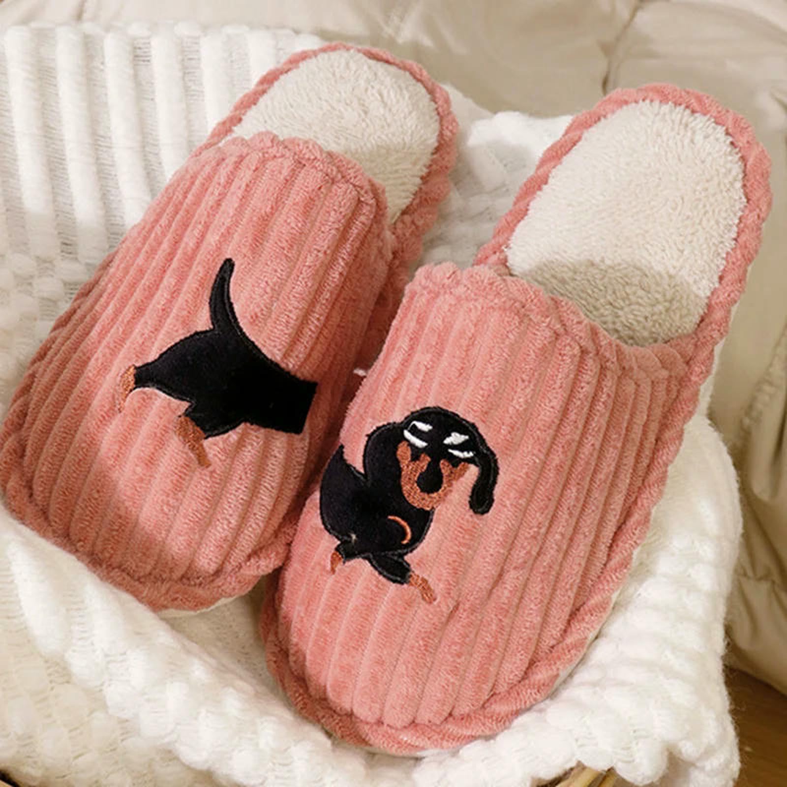 Pantofole da Interno Donna Modello Cane Cartone Animato Autunno Inverno Camera Comode E Calde Scarpe in Cotone Leggero Morbido-caffè-40-41