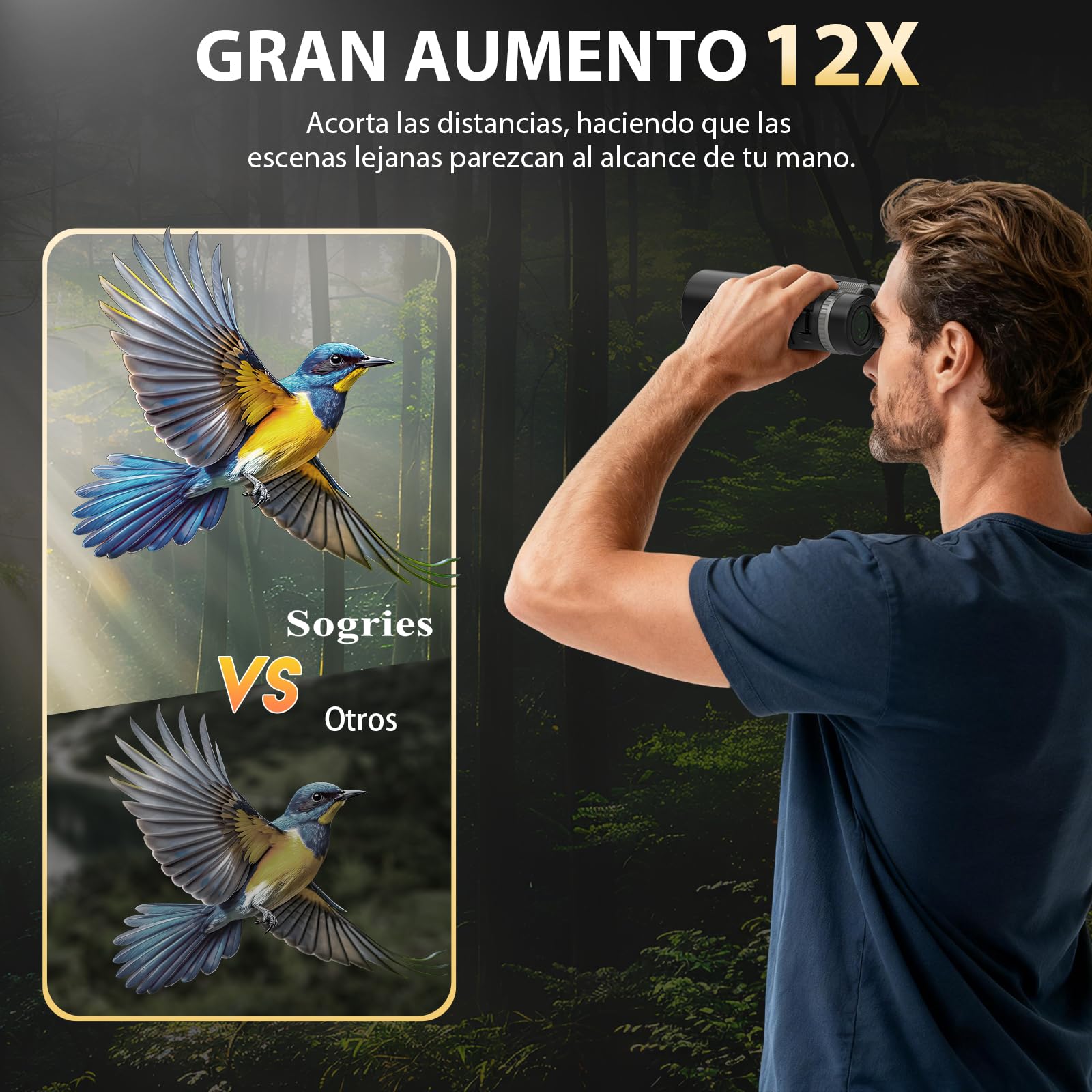 Prismáticos 12x42 Profesionales – Binoculares Pequeños y Potentes, BAK-4 FMC Alta Definición, con Adaptador para Móvil y Trípode, Impermeables y Antiniebla para Observación de Aves y Senderismo | BAK4, FMC, impermeable, a prueba de niebla, de alta potenci