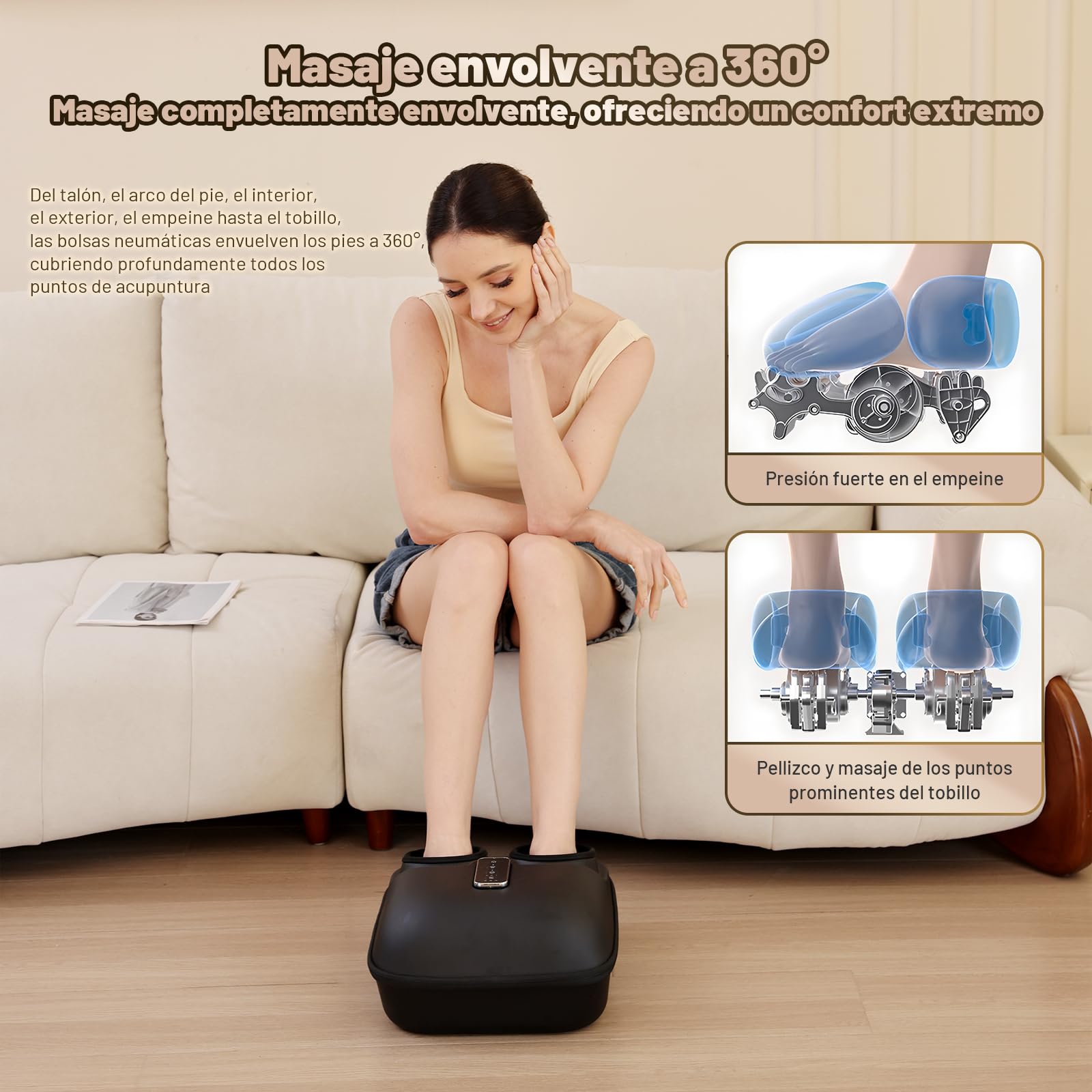Masajeador de pies Shiatsu BeSokar​​ con mando a distancia, función de masaje de amasado 6D, rodillos y compresión neumática, 3 niveles de intensidad para músculos y plantas de pies cansados, terapi
