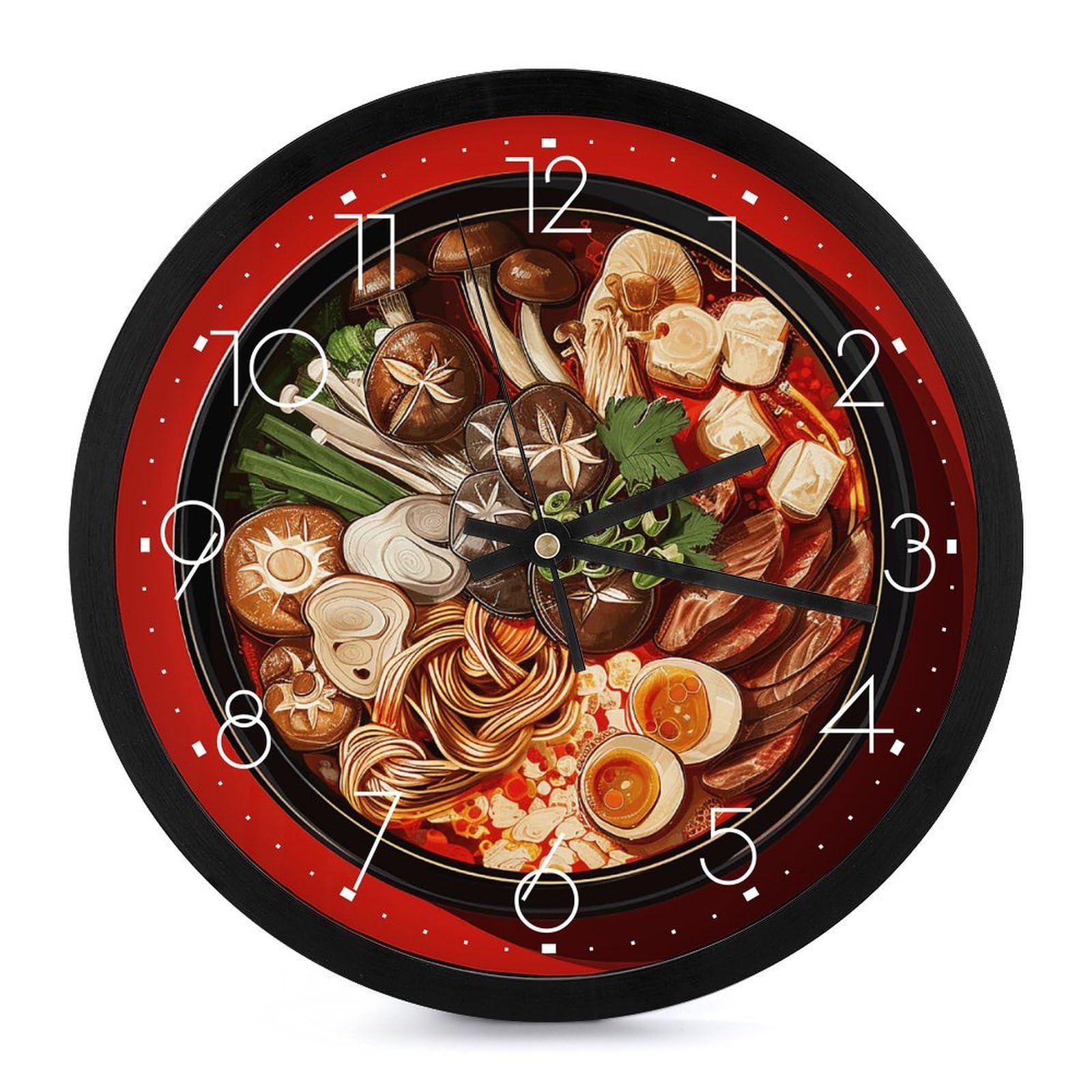 Horloge murale silencieuse 25 cm champignons et nouilles pour cuisine