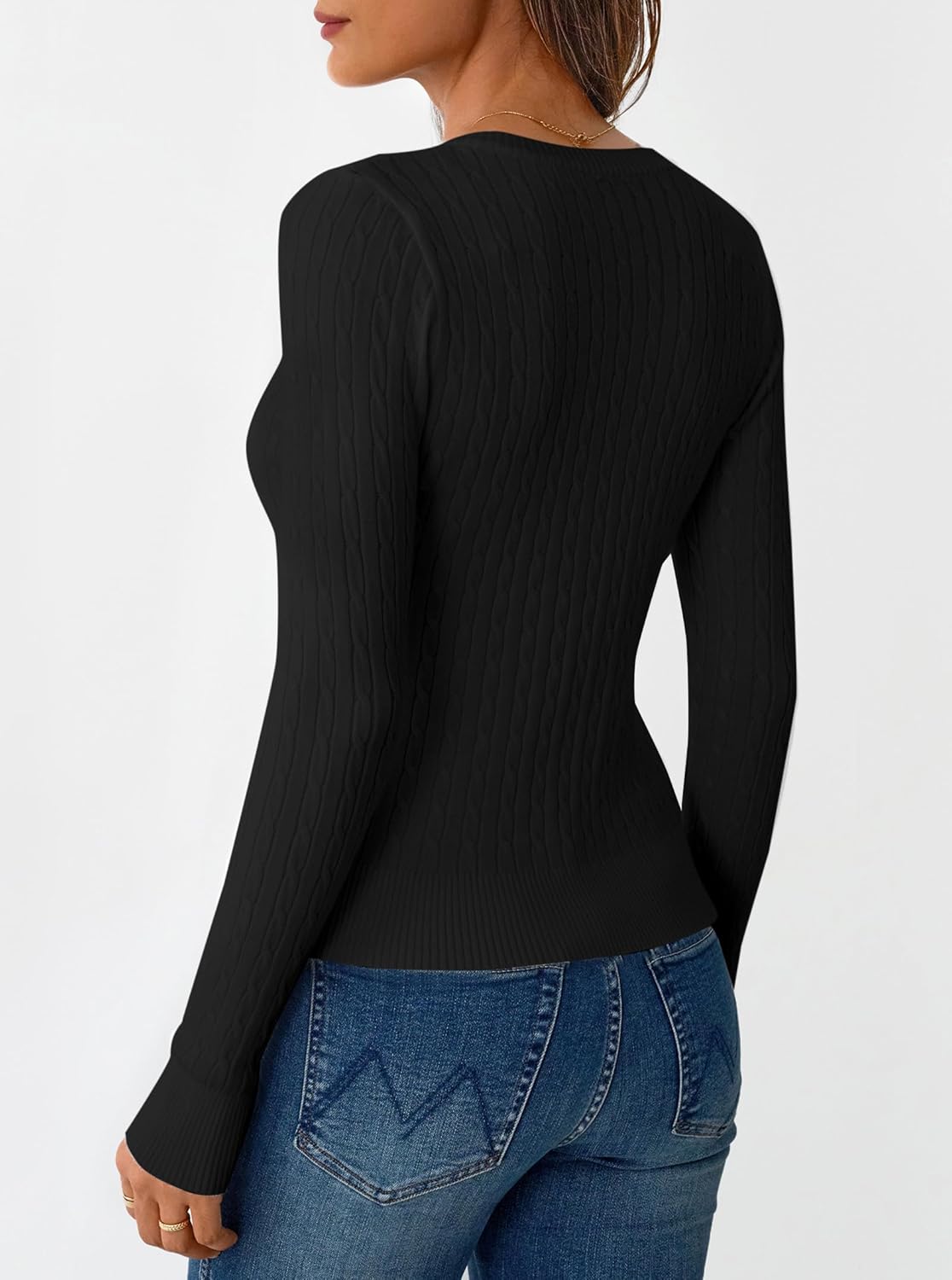 Women's Long Sleeve V Neck Cable Knit Sweater Jumper 2025 Fall Pullover Top Cute Soft Ladies Dressy Casual Outfits - Image 5