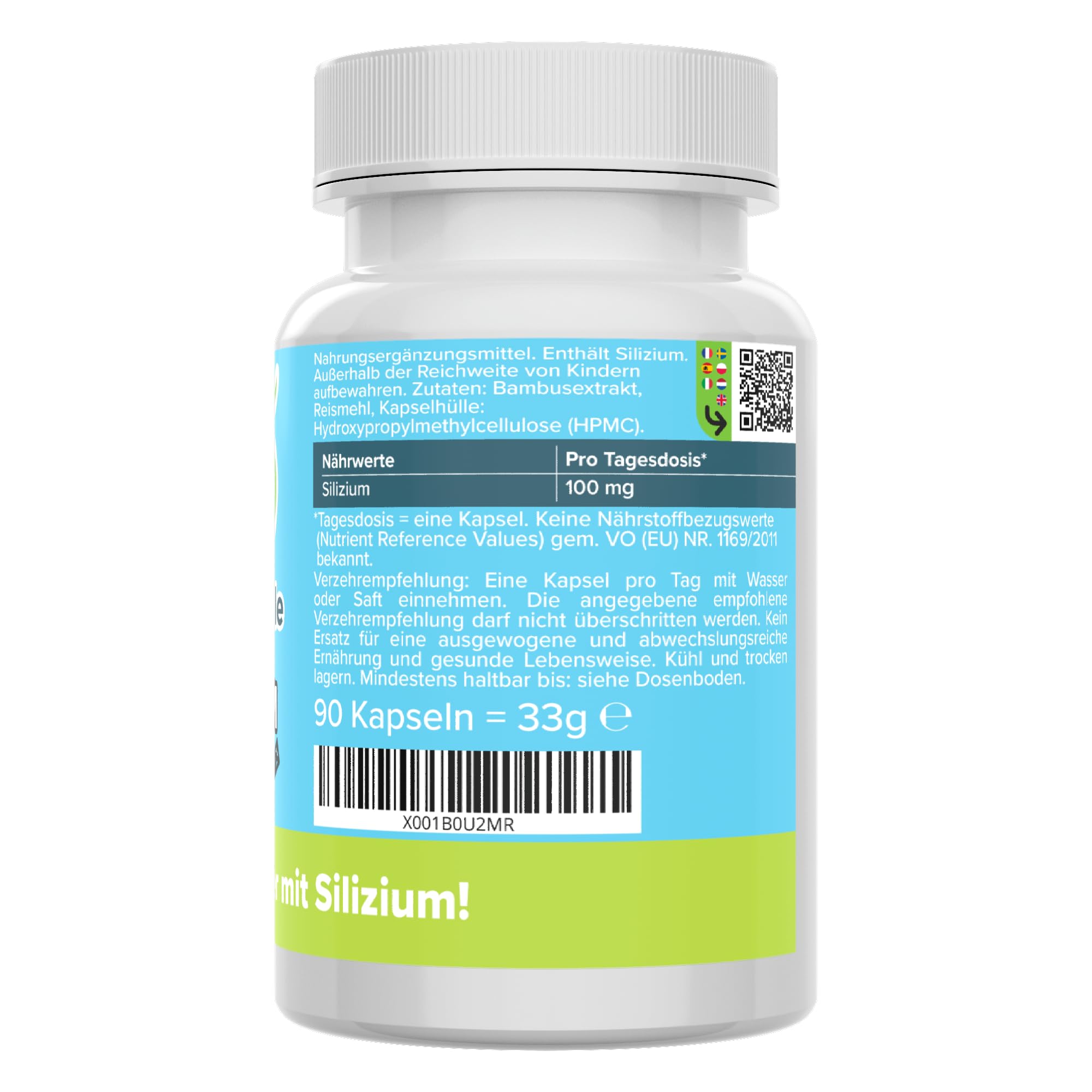 Silizium Kapseln - hochdosiert 100 mg aus Bambus-Extrakt - bioaktiv, organisch & vegan - Produktion in Deutschland - laborgeprüft & ohne Zusatzstoffe - Kieselsäure (Silicium) - Vitamineule®