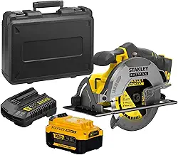 Stanley Serra Circular 185mm, Ferramenta para Cortes Precisos em Madeira, Acompanha Bateria Carregador Bivolt e Maleta, Modelo SBC550M1K, 20V