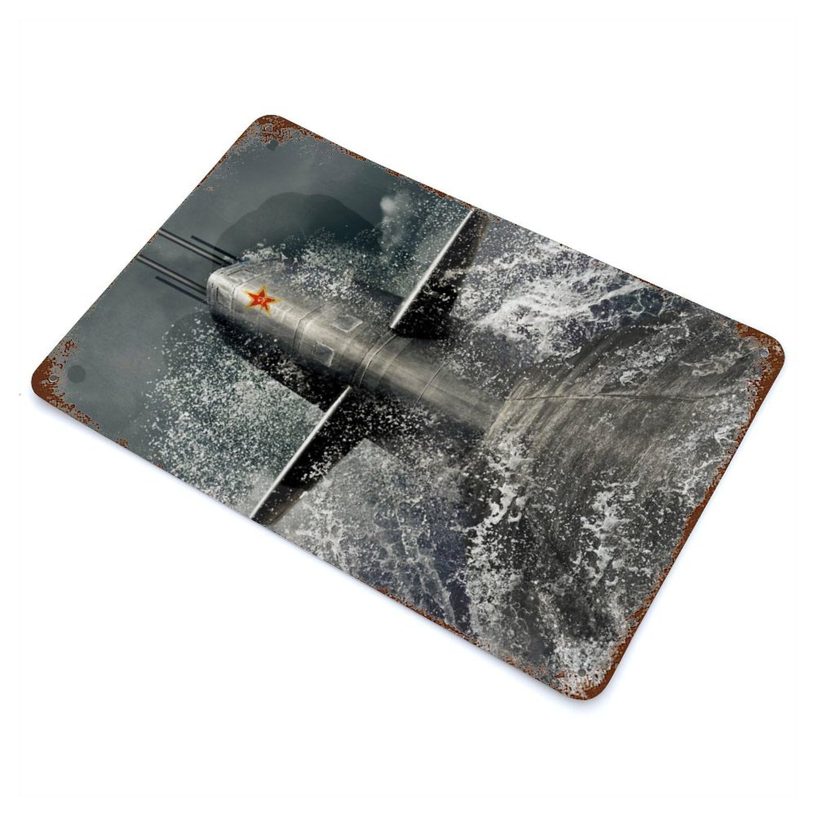 Distressed Metal Wall Sign Submarine 11.8"x7.9", Decorative Metal Wall Art for Farmhouse, Kitchen And Entryway Decor