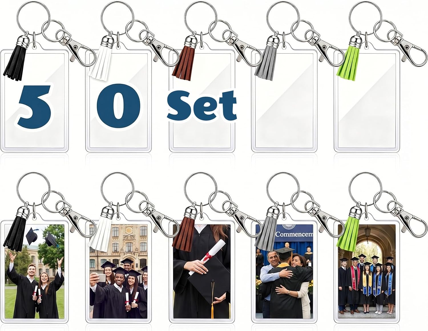 Chuangdi Large Acrylic Photo Keychains with Tassels 3x2.2 inch Custom Picture Frame Keyring for DIY Making Supplies