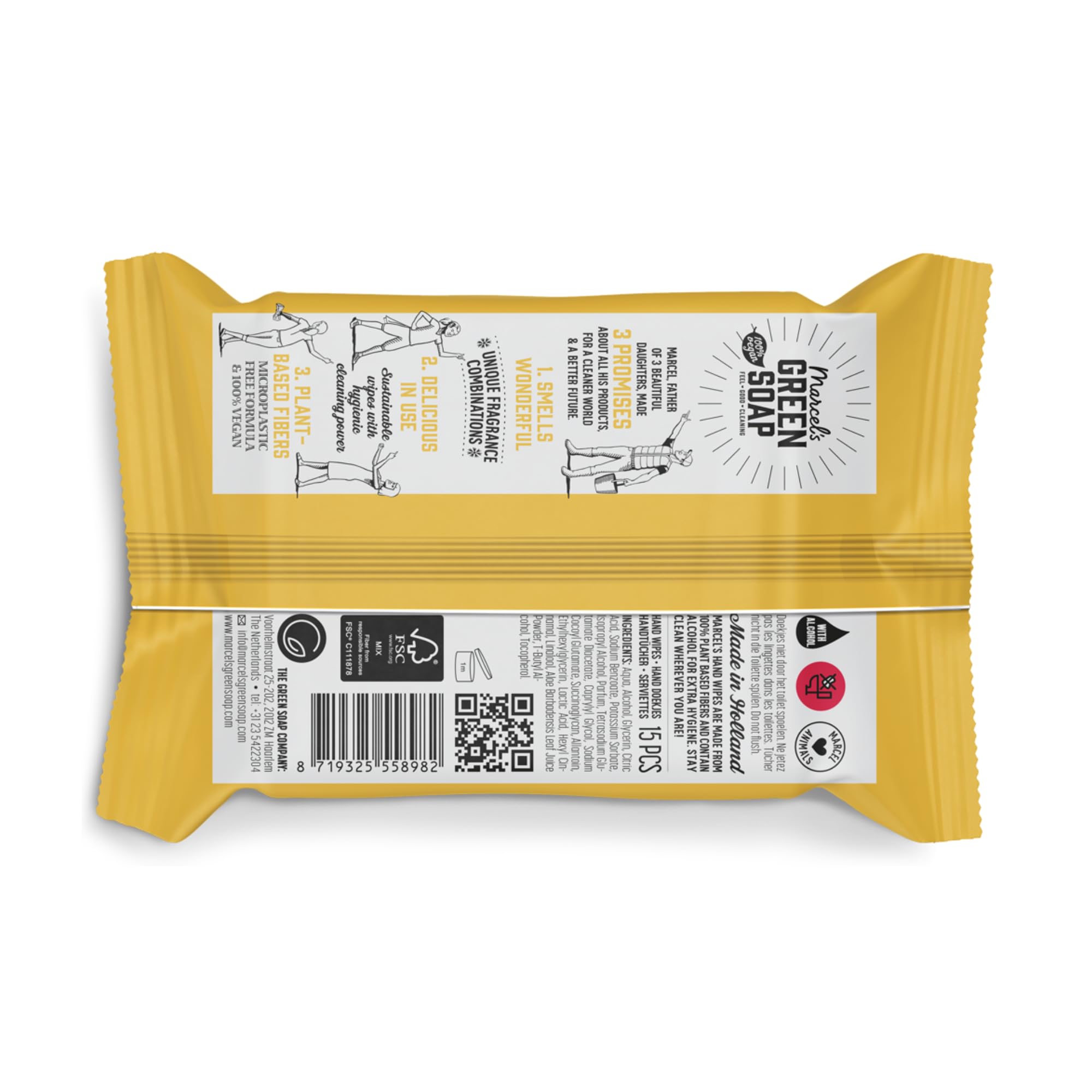 Marcel's Green Soap Hygienische Handtücher Vanille & Kirschblüte - Feuchttücher - Mikroplastikfreie Formel - Vegan - 15 Tücher (12er Pack)