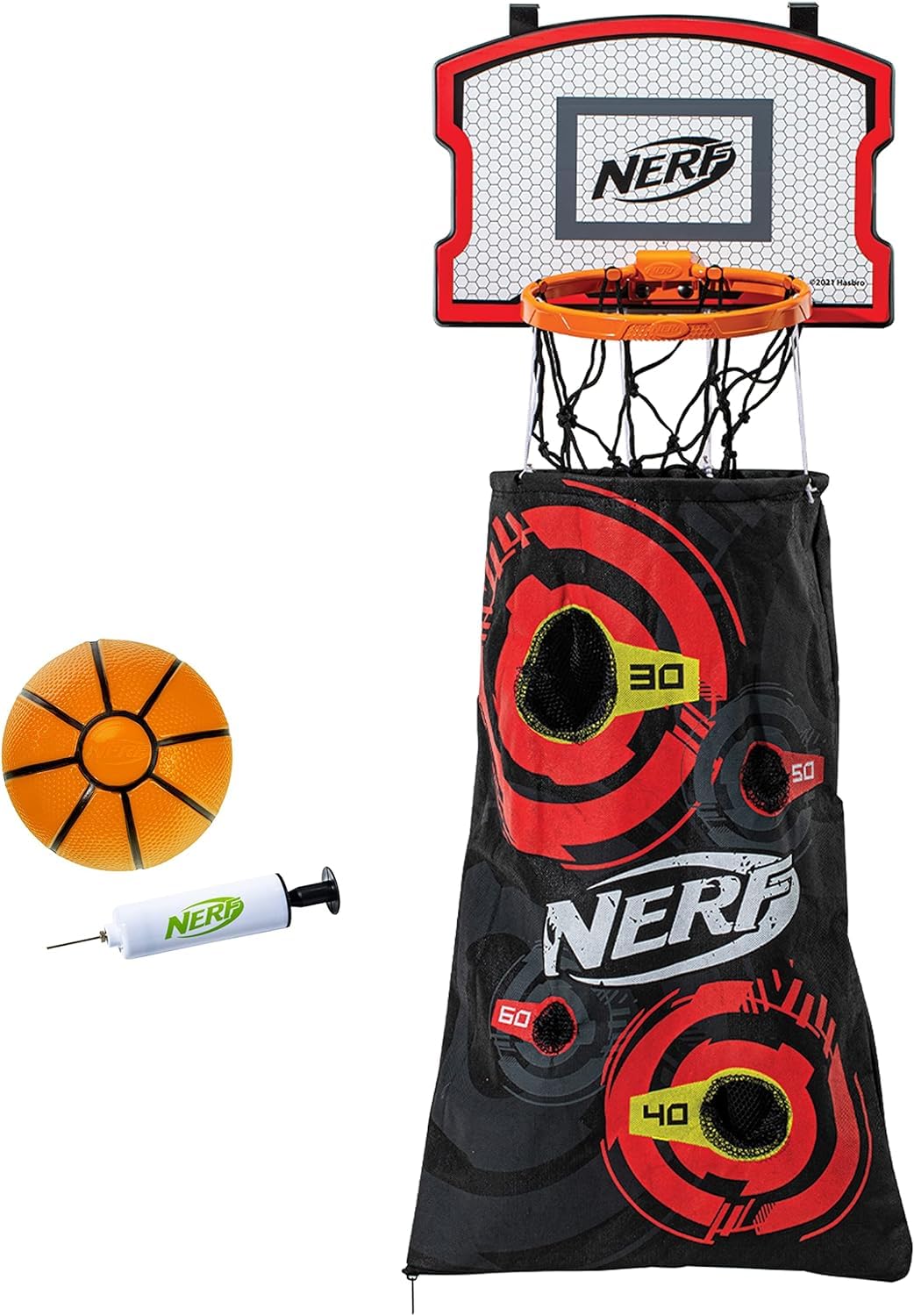 Basketball Hoop Hamper - Laundry Layup Over the Door Basket + Shooting Target - Mini Hoop Hamper + Basketball Set