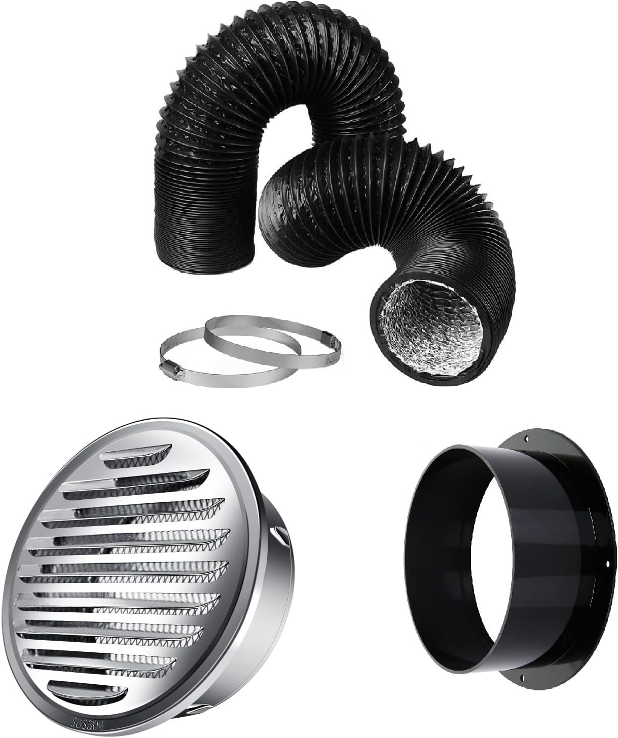 4" Dryer Vent Kit, Dryer Vent Hose with 2 Screw Clamps and Ducting Connector Flange and Wall Vent Cover for HVAC Ventilation